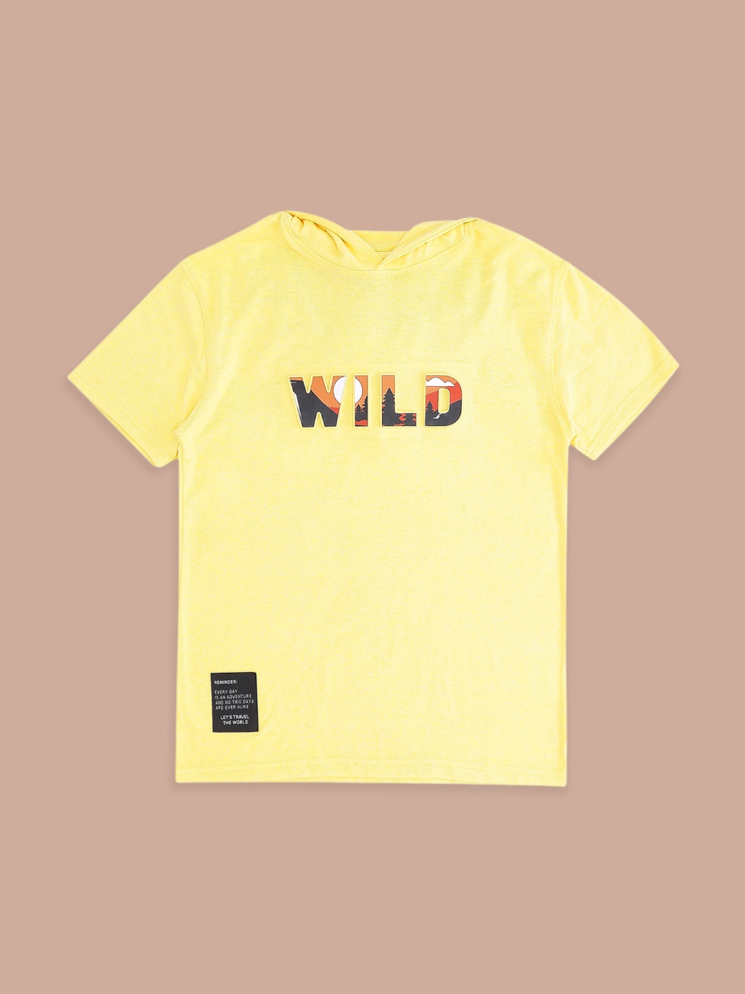

Pantaloons Junior Boys Typography Printed Hooded Cotton T-shirt, Yellow
