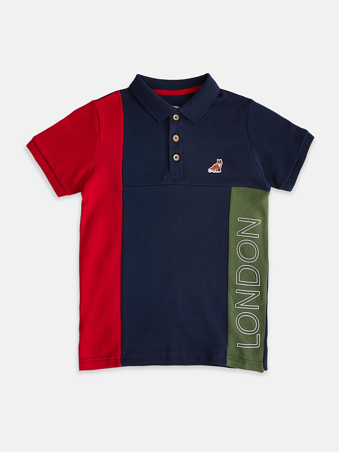 

Pantaloons Junior Boys Colourblocked Polo Collar Cotton T-shirt, Navy blue