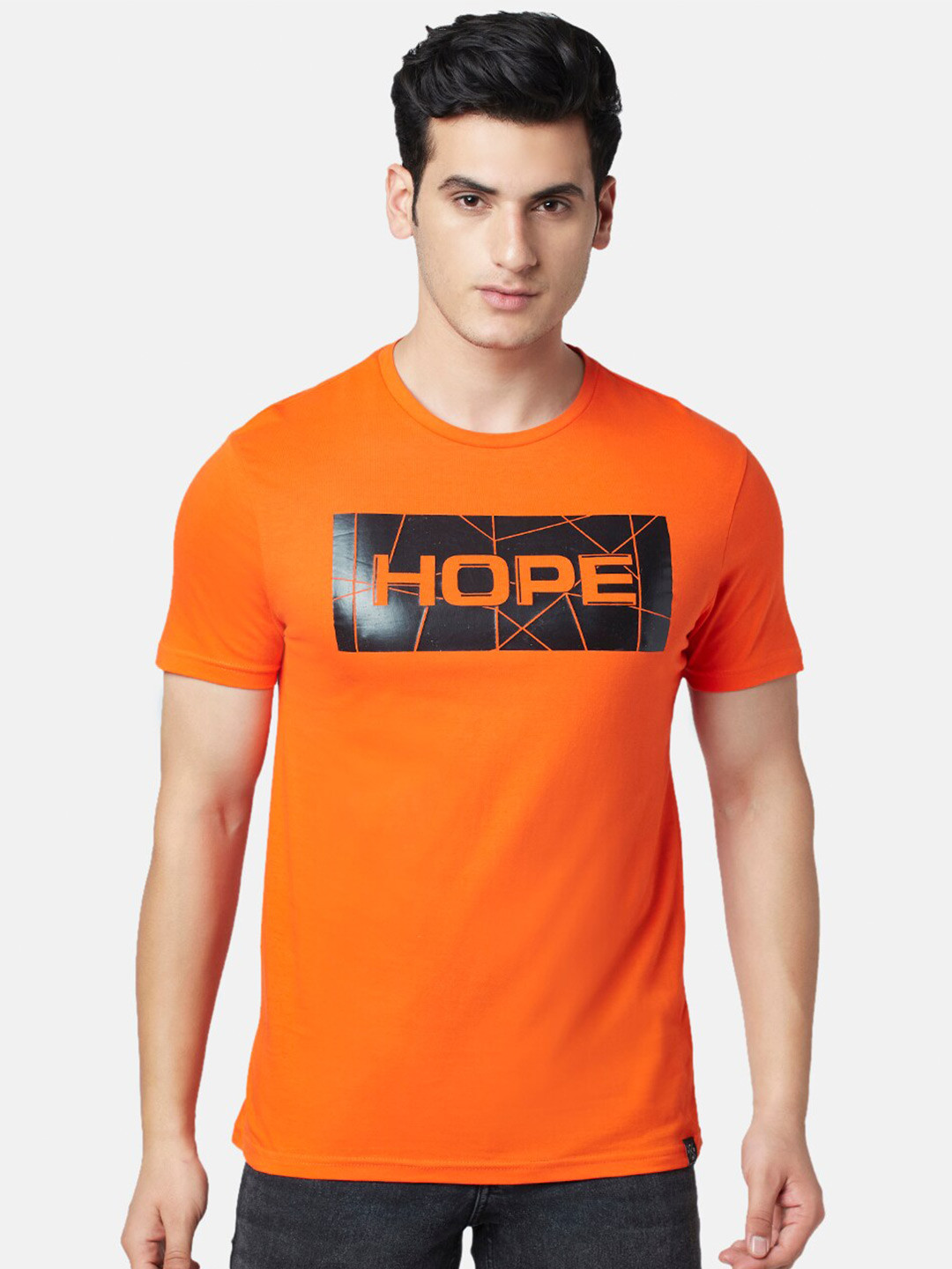 

People Men Typography Printed Slim Fit T-shirt, Orange