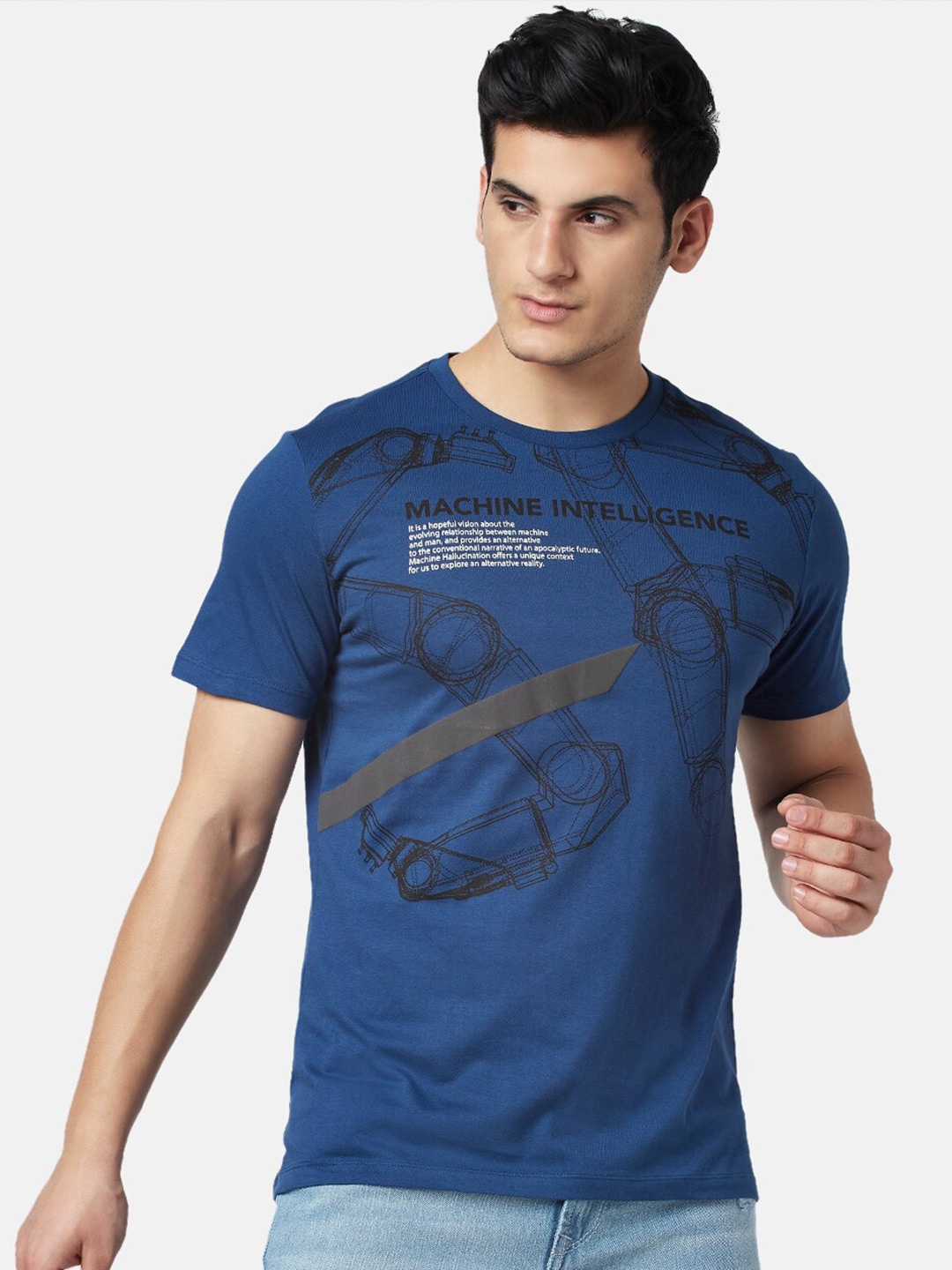 

SF JEANS by Pantaloons Printed Cotton T-shirt, Navy blue