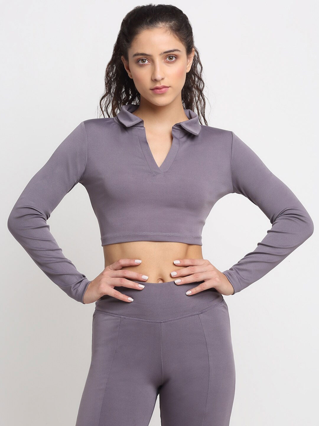 

EVERDION Long Sleeves Crop Top, Lavender
