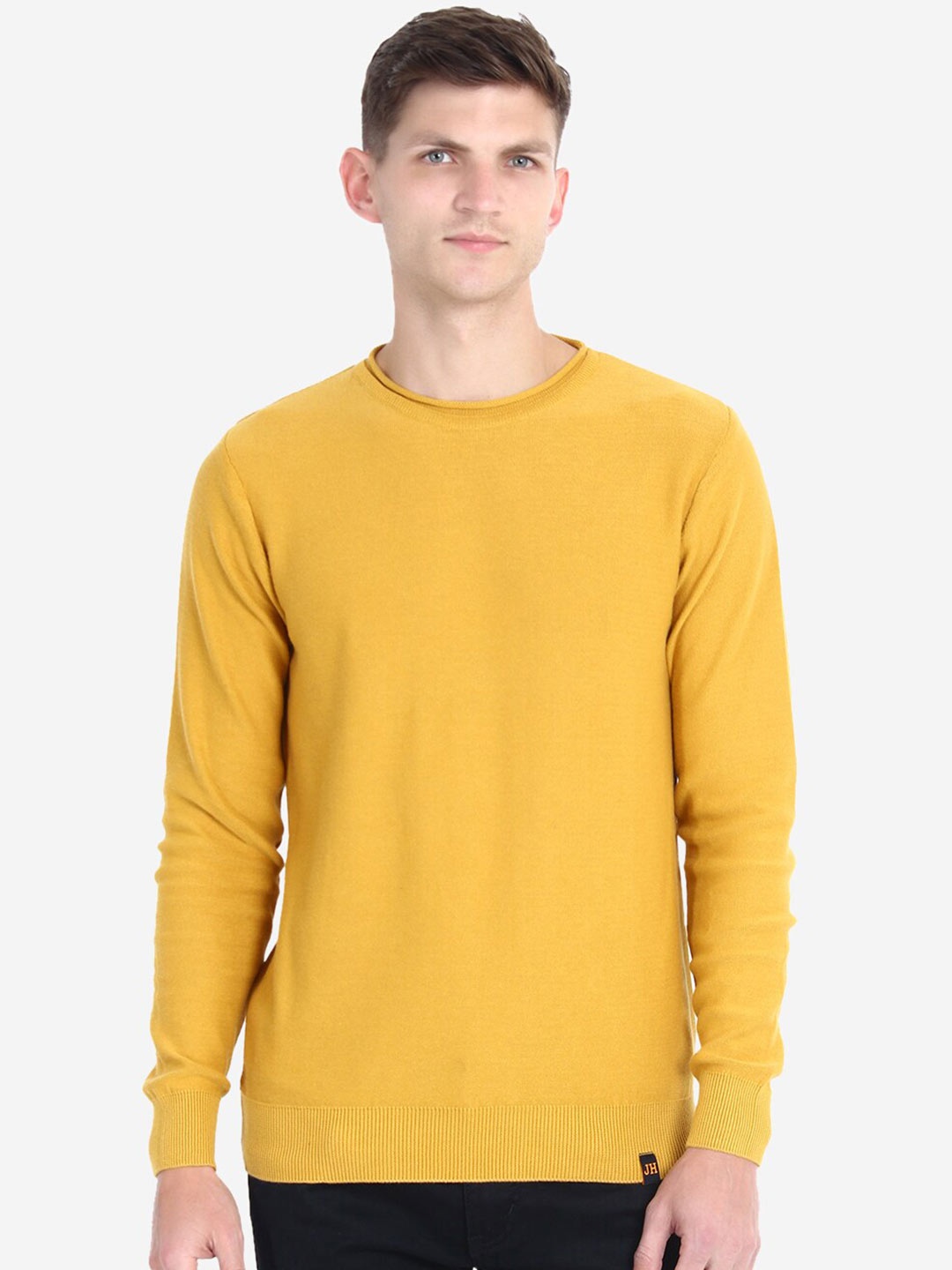 

JoE Hazel Men Round Neck Long Sleeves Pure Cotton Pullover, Mustard