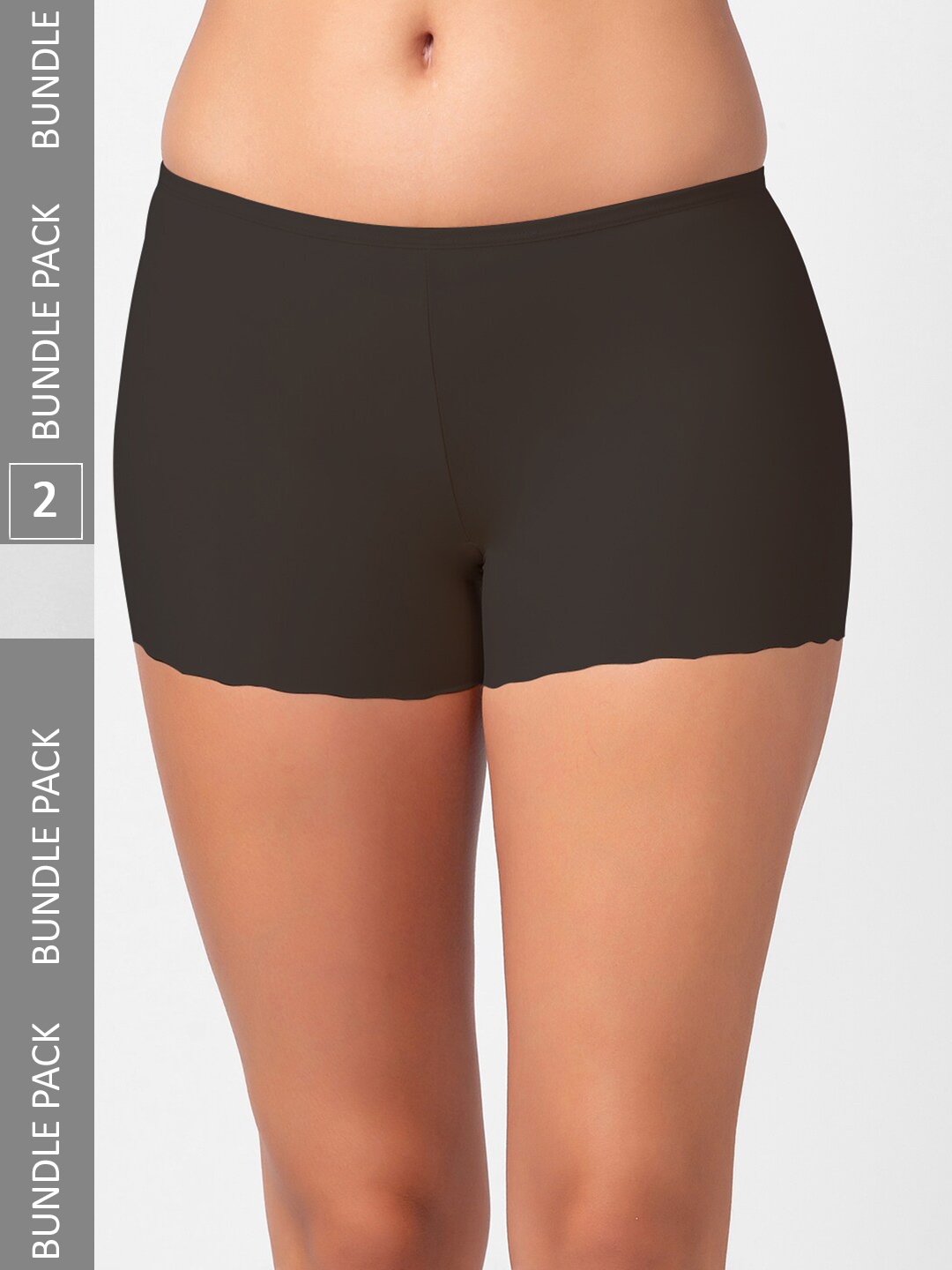 

FashionRack Women Pack Of 2 Cotton Seamless Boy Shorts Briefs 342_BWW, Black