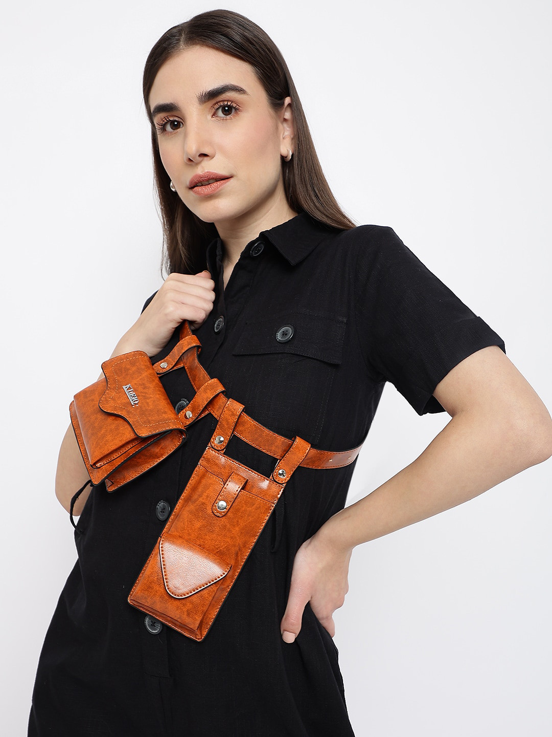 

KLEIO Women Vegan Leather Waist Pouch, Brown