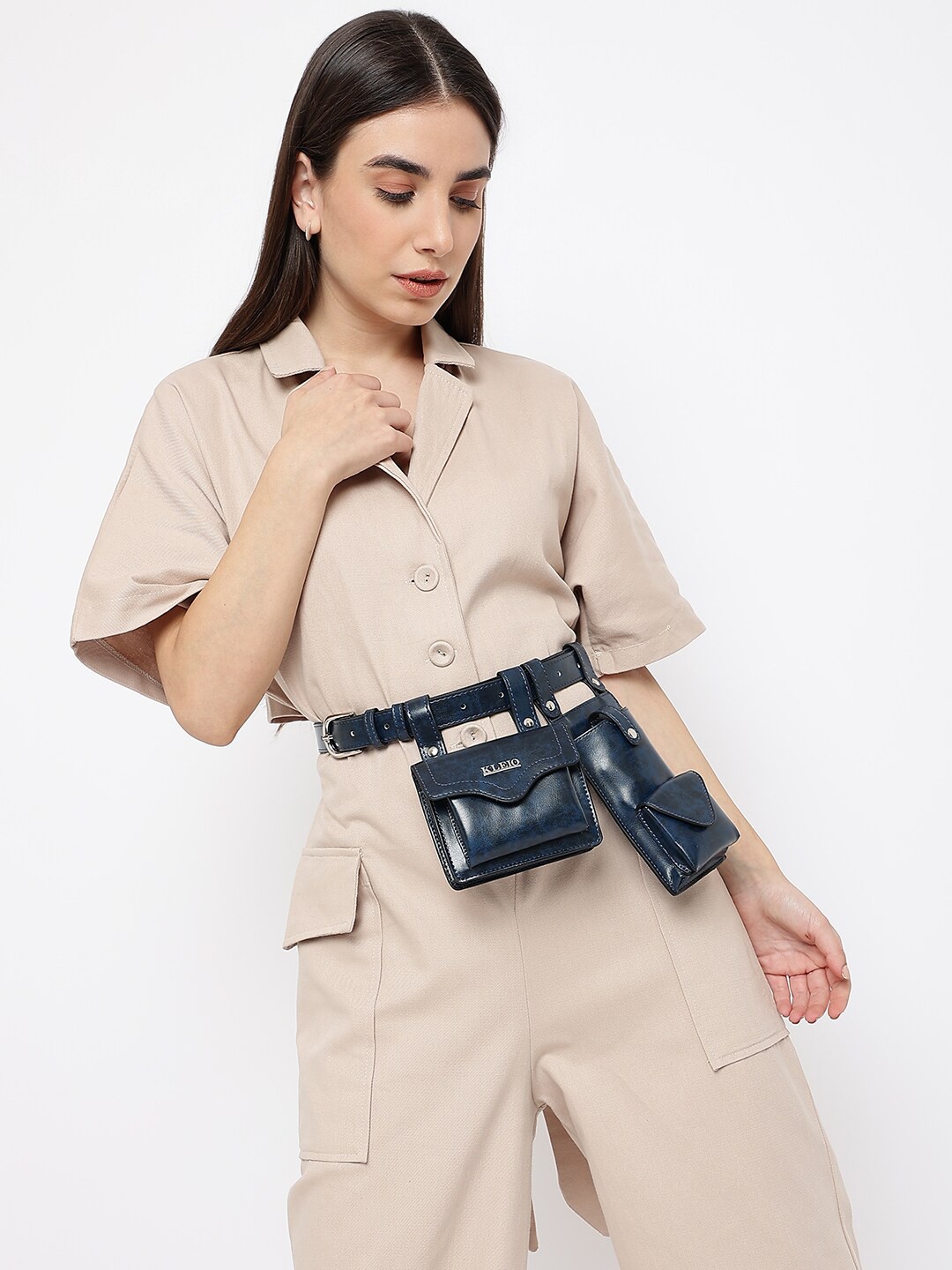 

KLEIO Women Vegan Leather Waist Pouch, Navy blue