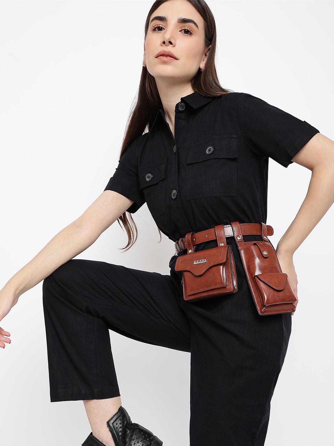 

KLEIO Women Vegan Leather Multi Wear Belt Waist Pouch, Brown
