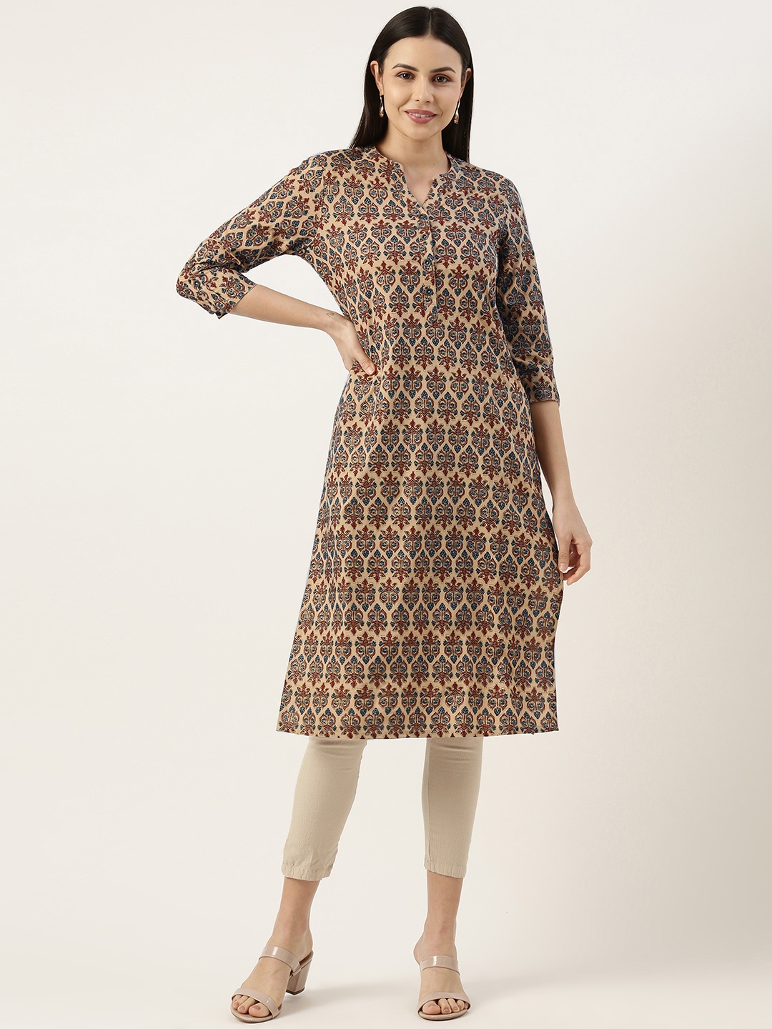 

AMUKTI Women Ethnic Motifs Printed Kurta, Beige