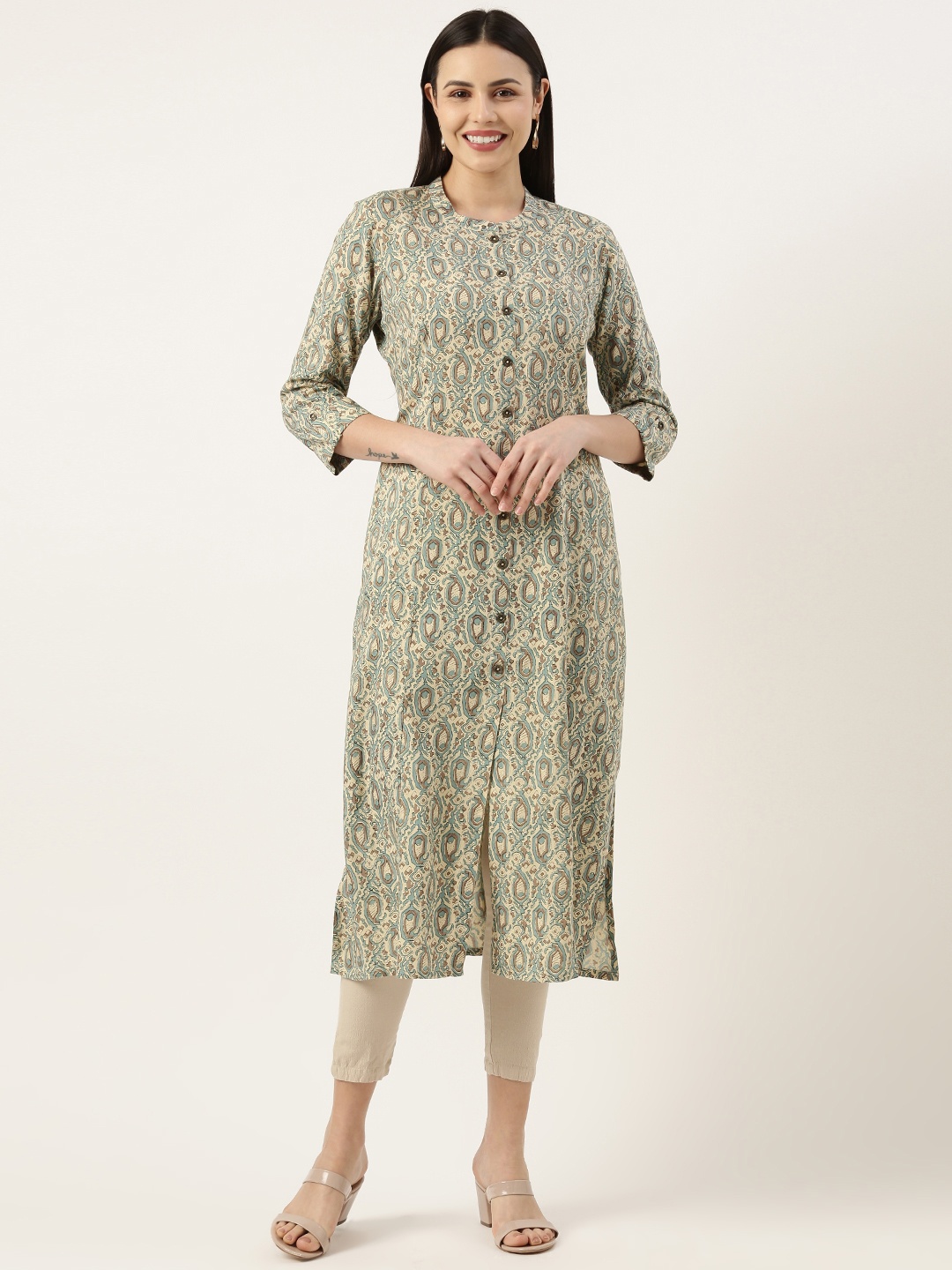 

AMUKTI Women Printed Kurta, Beige
