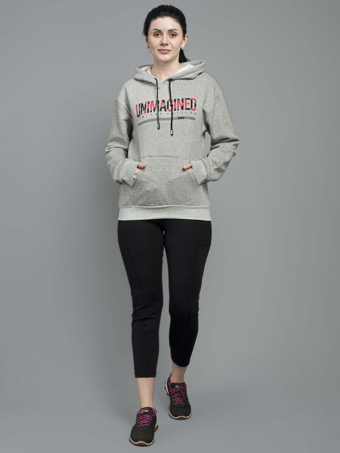 

Keepfit Women Printed Hooded Sweatshirt, Grey