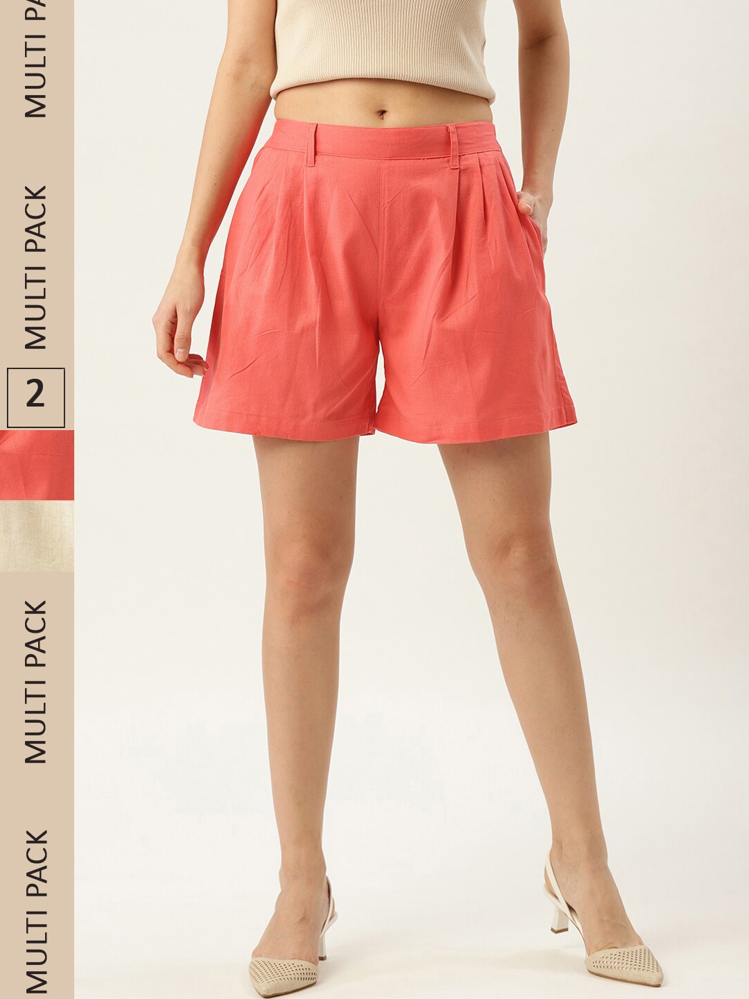 

Molcha Women Pack of 2 Pure Cotton Shorts, Off white