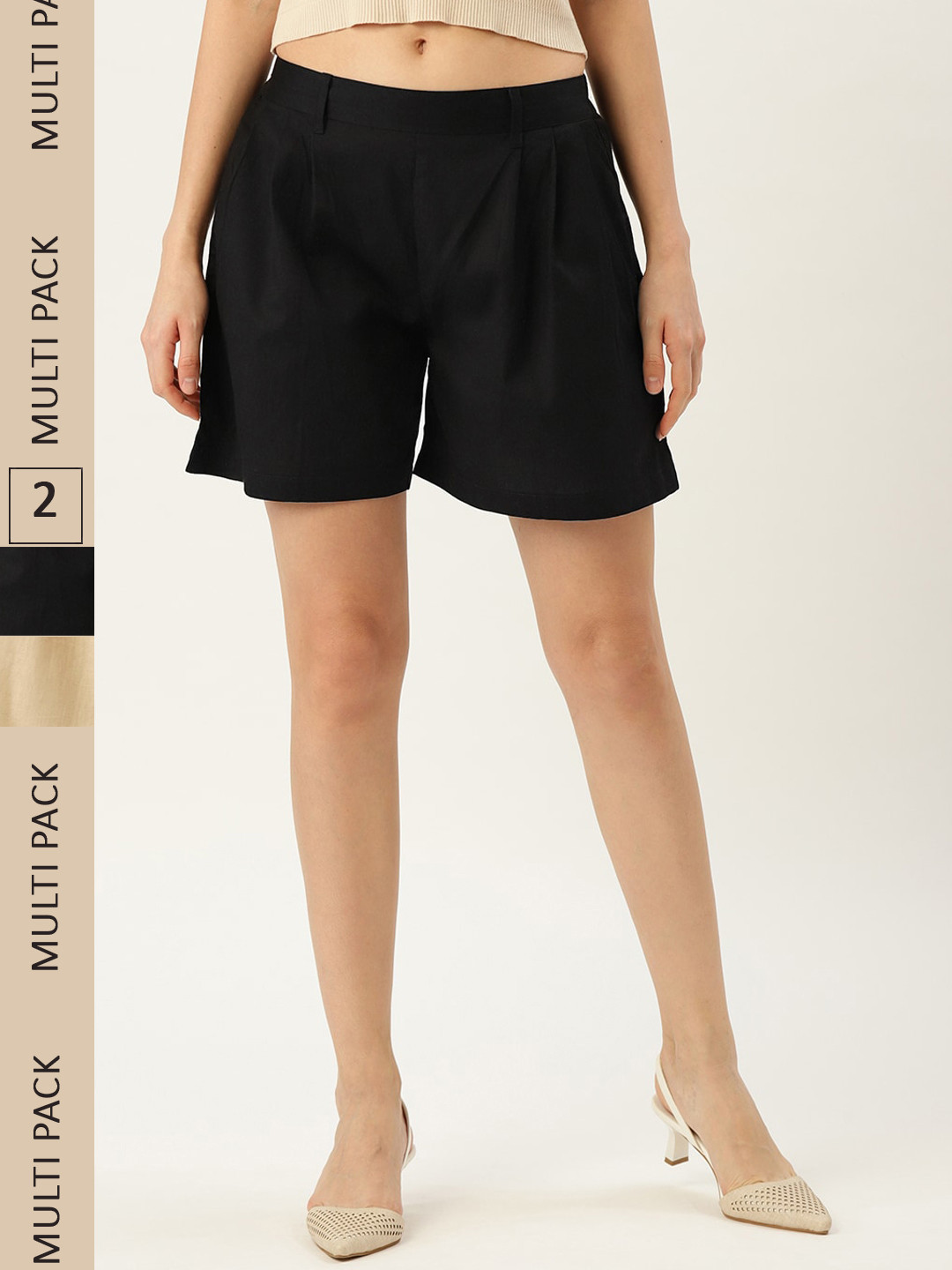 

Molcha Women Pack Of 2 Cotton Slip-On Regular Fit Shorts, Beige