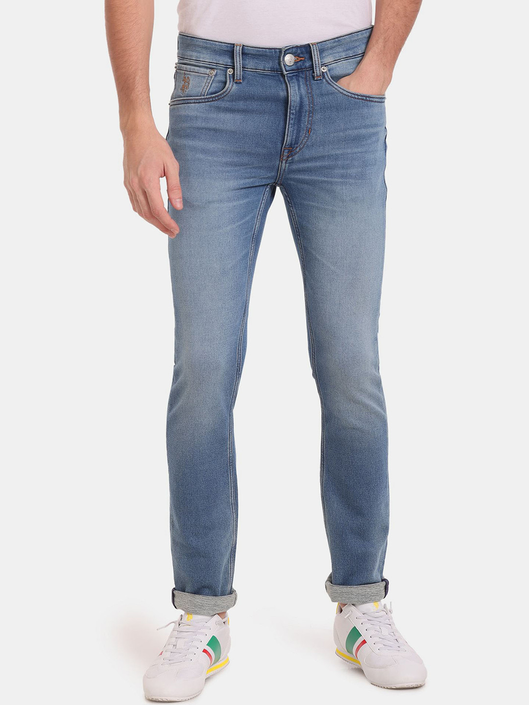 

U.S. Polo Assn. Denim Co. Men Slim Fit Low Distress Light Fade Jeans, Blue
