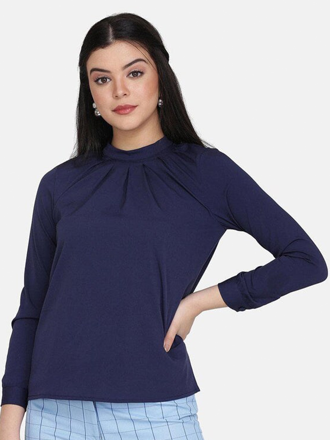 

PowerSutra Gathered High Neck Top, Navy blue