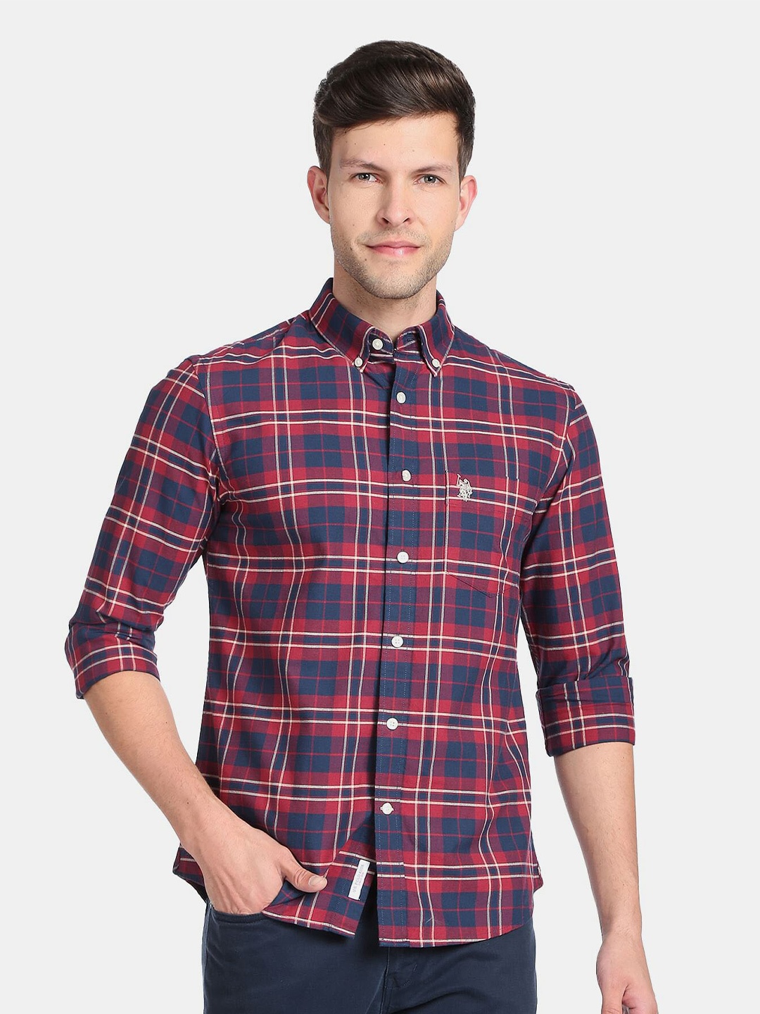 

U.S. Polo Assn. Men Tartan Checks Checked Casual Shirt, Blue