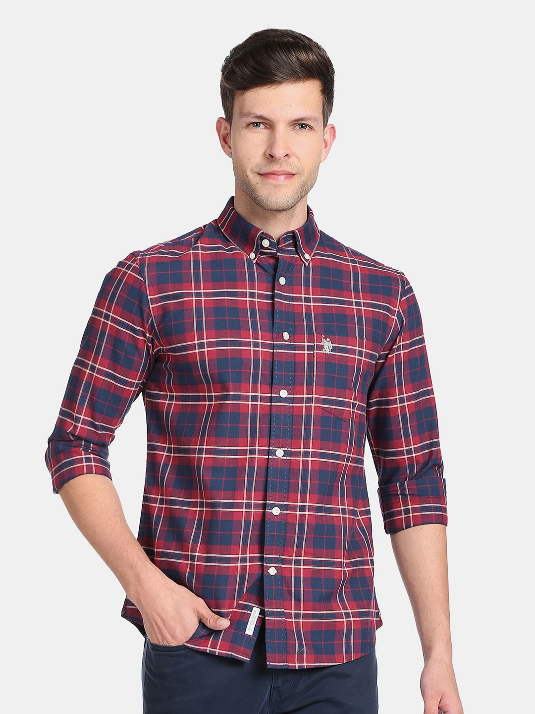 

U.S. Polo Assn. Men Tartan Checks Checked Casual Shirt, Blue