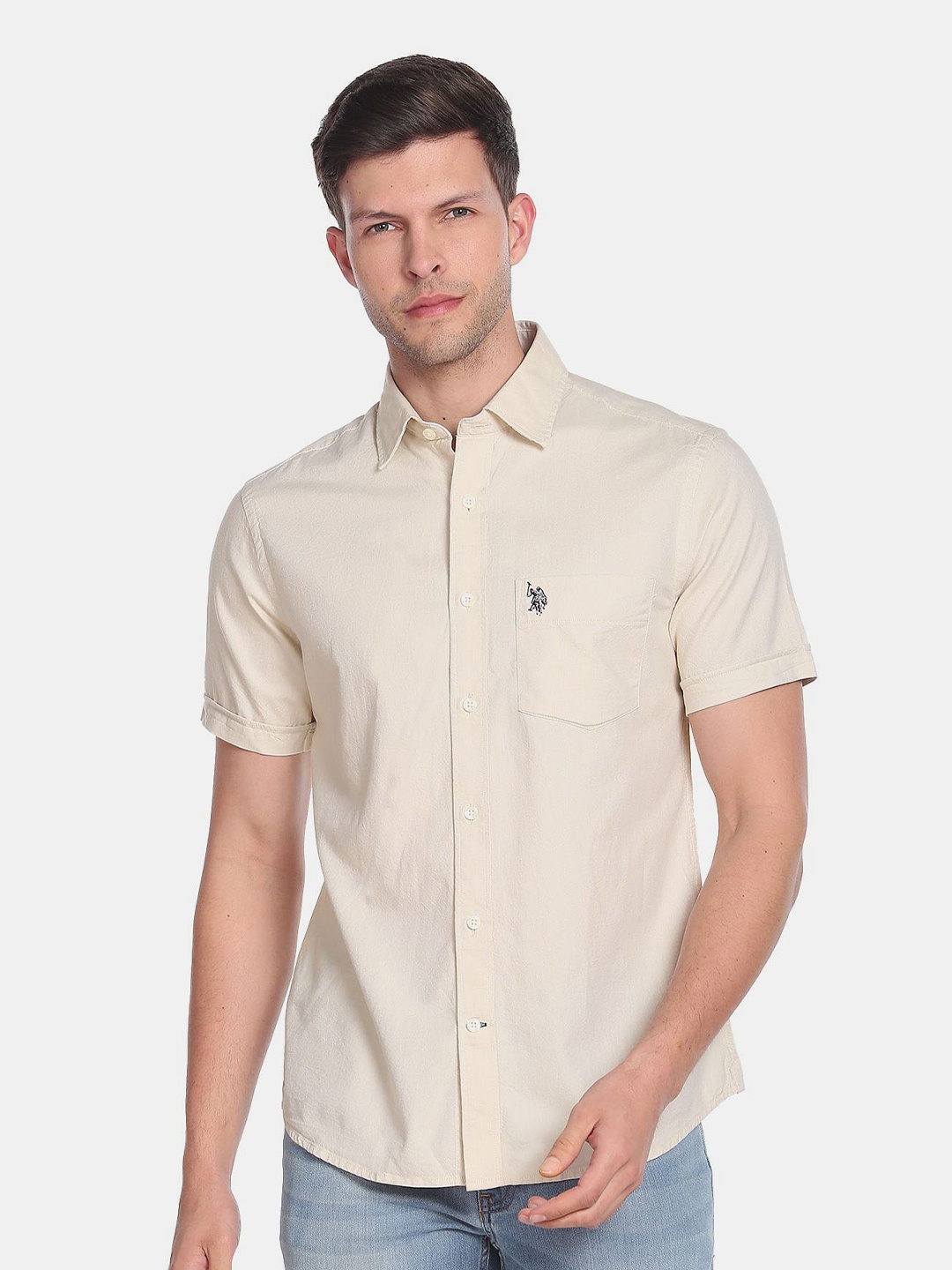

U.S. Polo Assn. Men Printed Casual Cotton Shirt, Beige