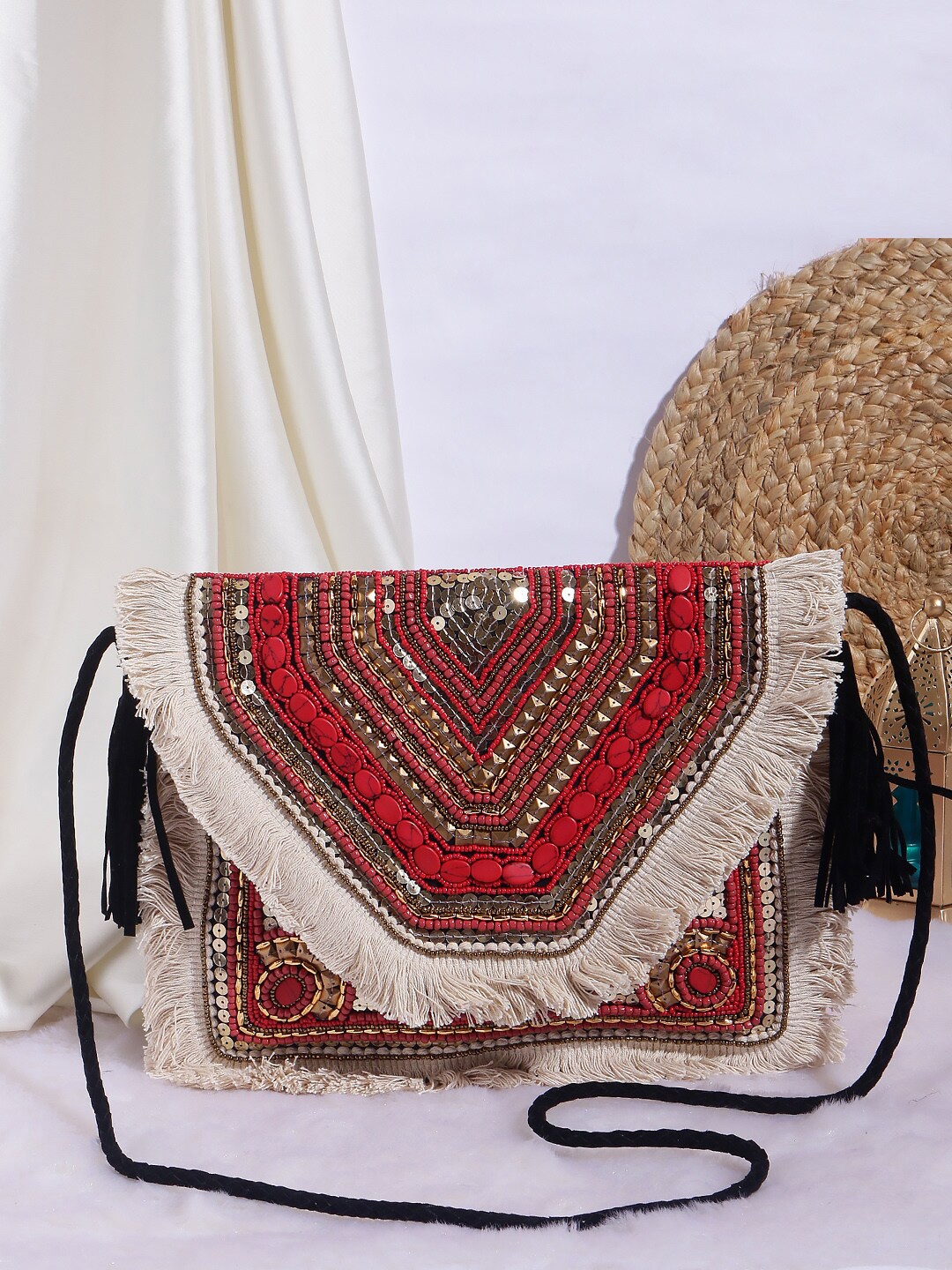 

Swisni Women Embellished Fabric Purse Clutch, Red