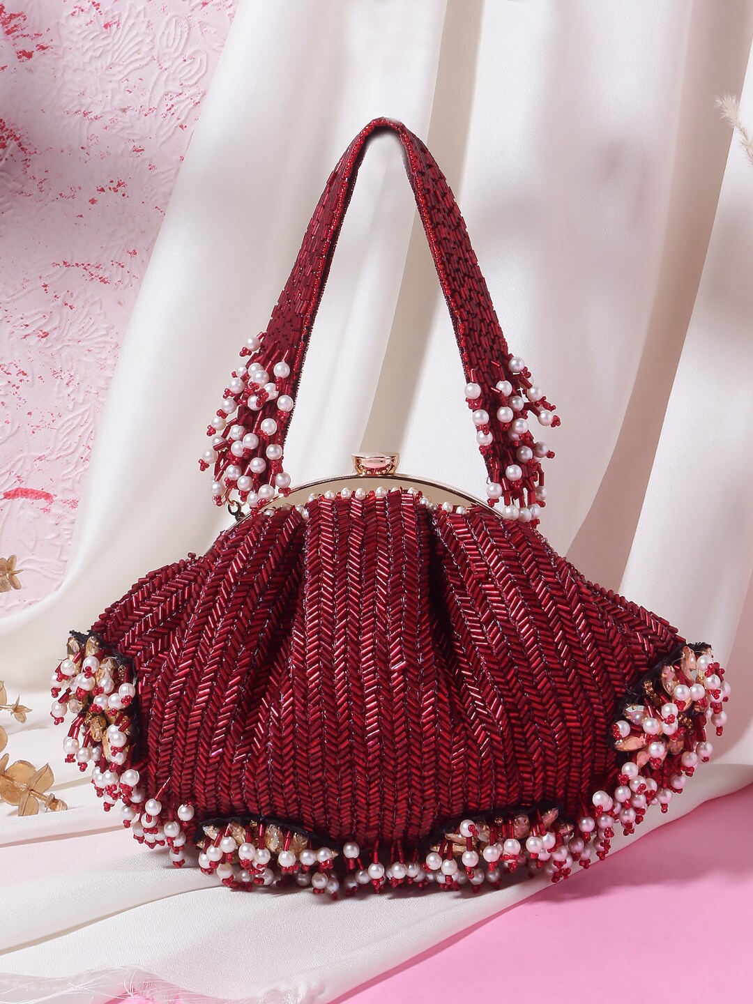 

Swisni Women Embellished Fabric Purse Clutch, Maroon