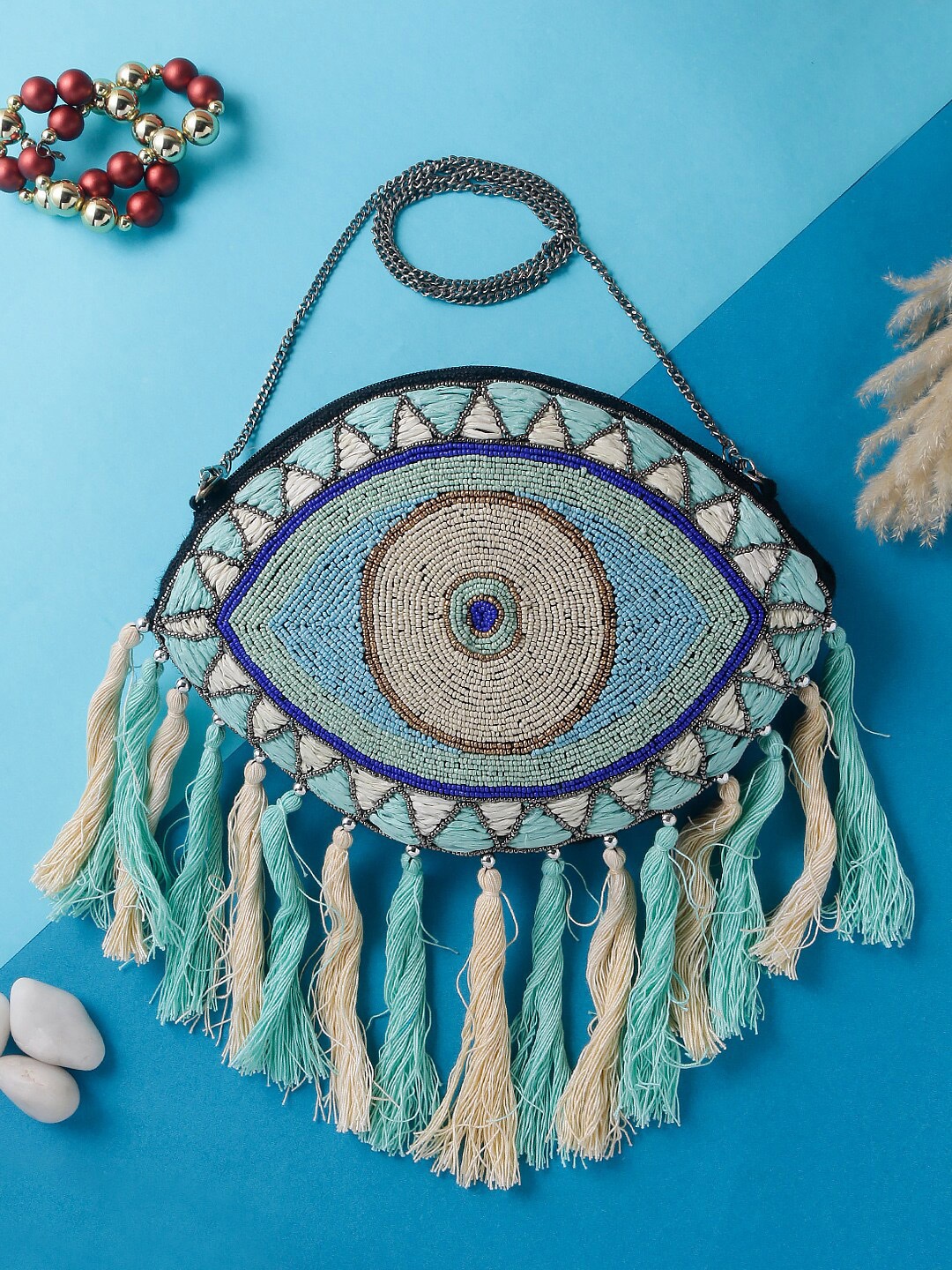 

Swisni Women Embroidered Fabric Purse Clutch, Turquoise blue