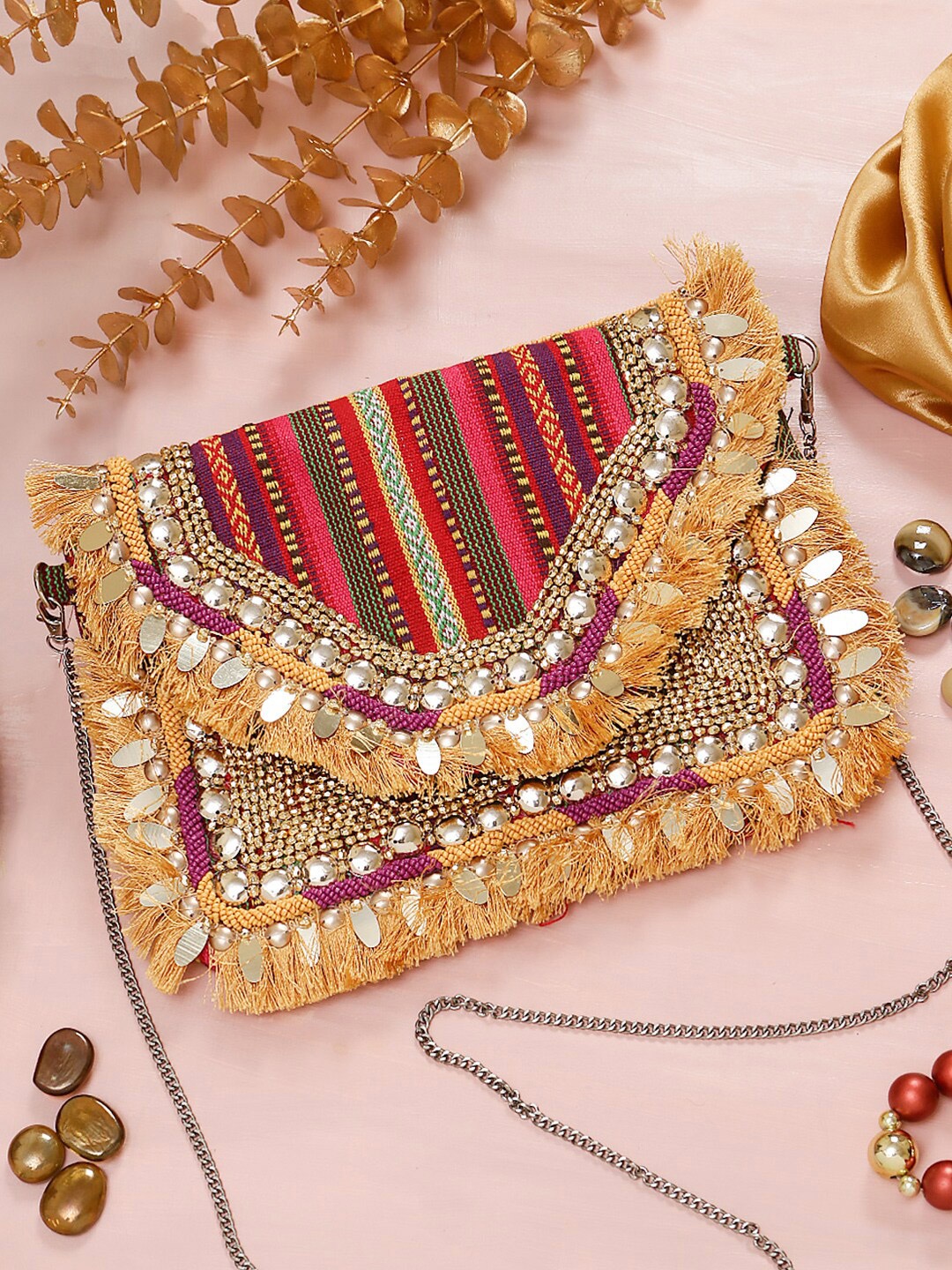 

Swisni Women Embellished Fabric Purse Clutch, Pink