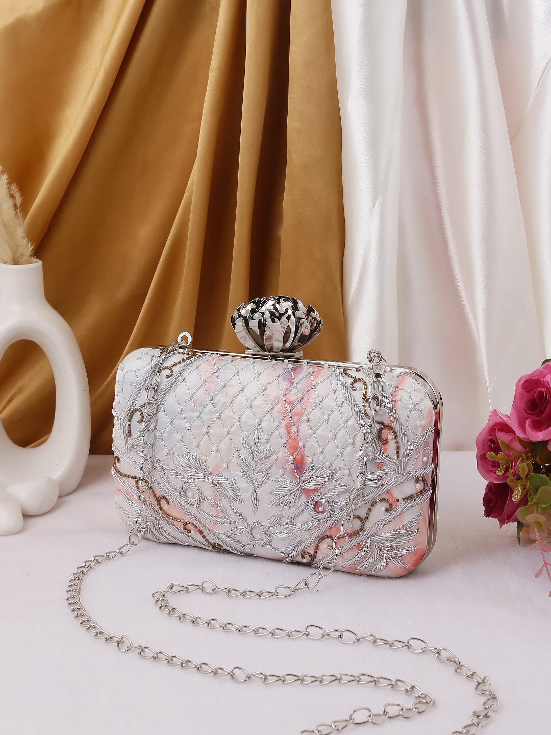

Swisni Embellished Purse Clutch, Cream