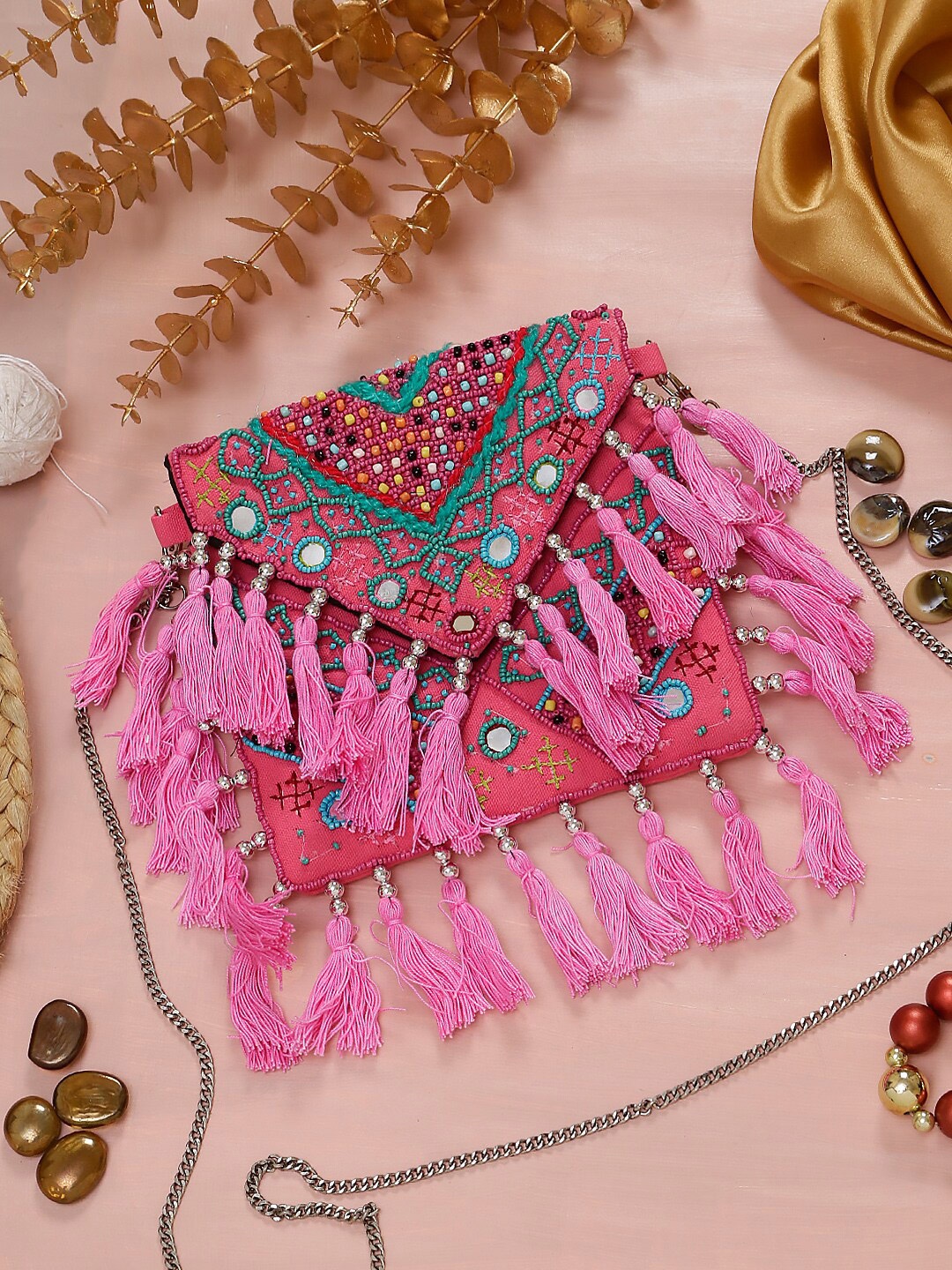 

Swisni Women Embroidered Fabric Envelope Clutch, Pink