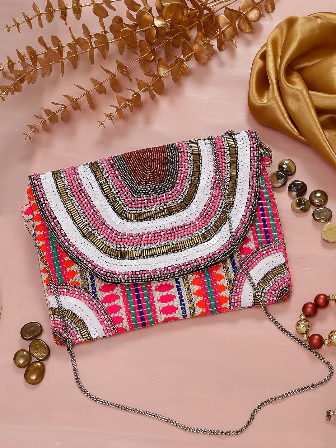 

Swisni Embellished Envelope Clutch, Pink