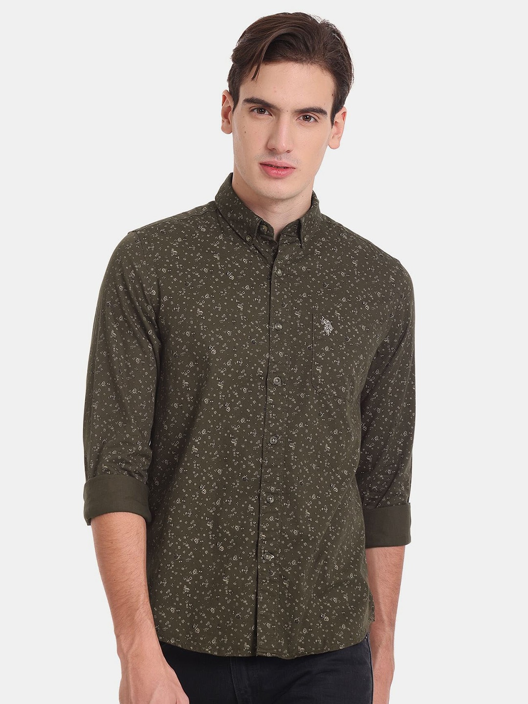 

U.S. Polo Assn. Denim Co. Men Floral Printed Casual Pure Cotton Shirt, Olive