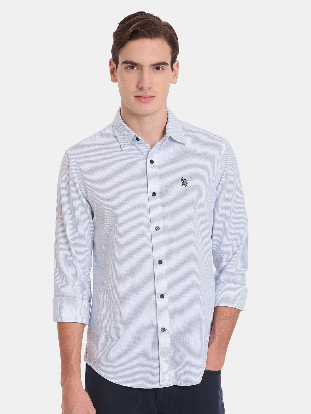 

U.S. Polo Assn. Denim Co. Men Striped Casual Pure Cotton Shirt, White
