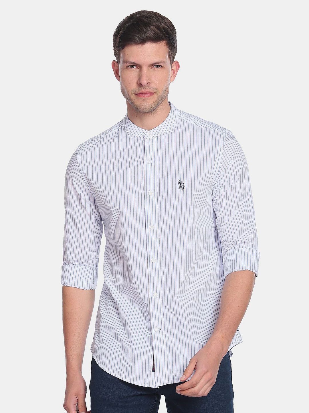 

U.S. Polo Assn. Denim Co. Men Striped Casual Pure Cotton Shirt, White