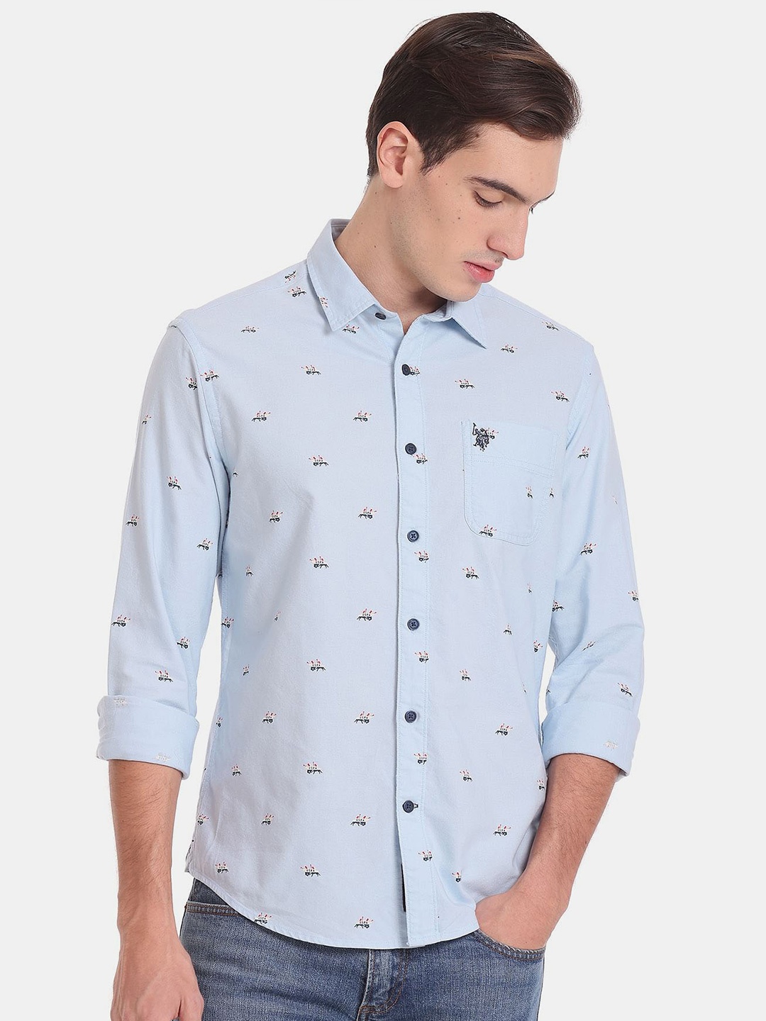 

U.S. Polo Assn. Denim Co. Men Printed Casual Pure Cotton Shirt, Blue