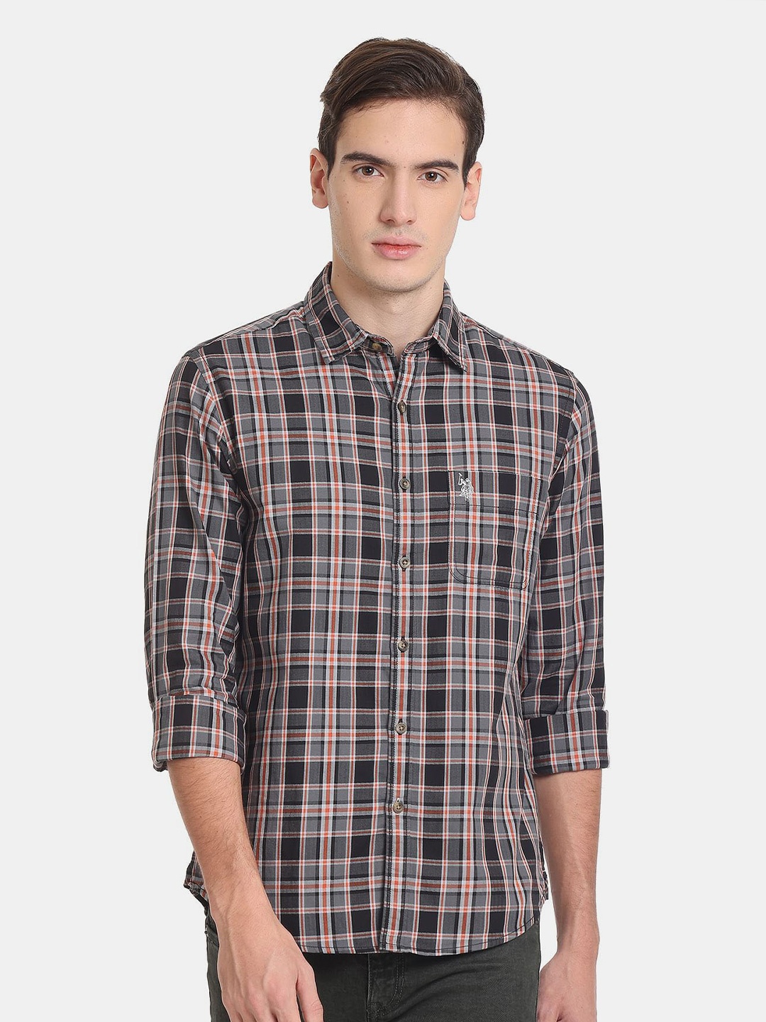 

U.S. Polo Assn. Denim Co. Men Tartan Checked Casual Pure Cotton Shirt, Grey