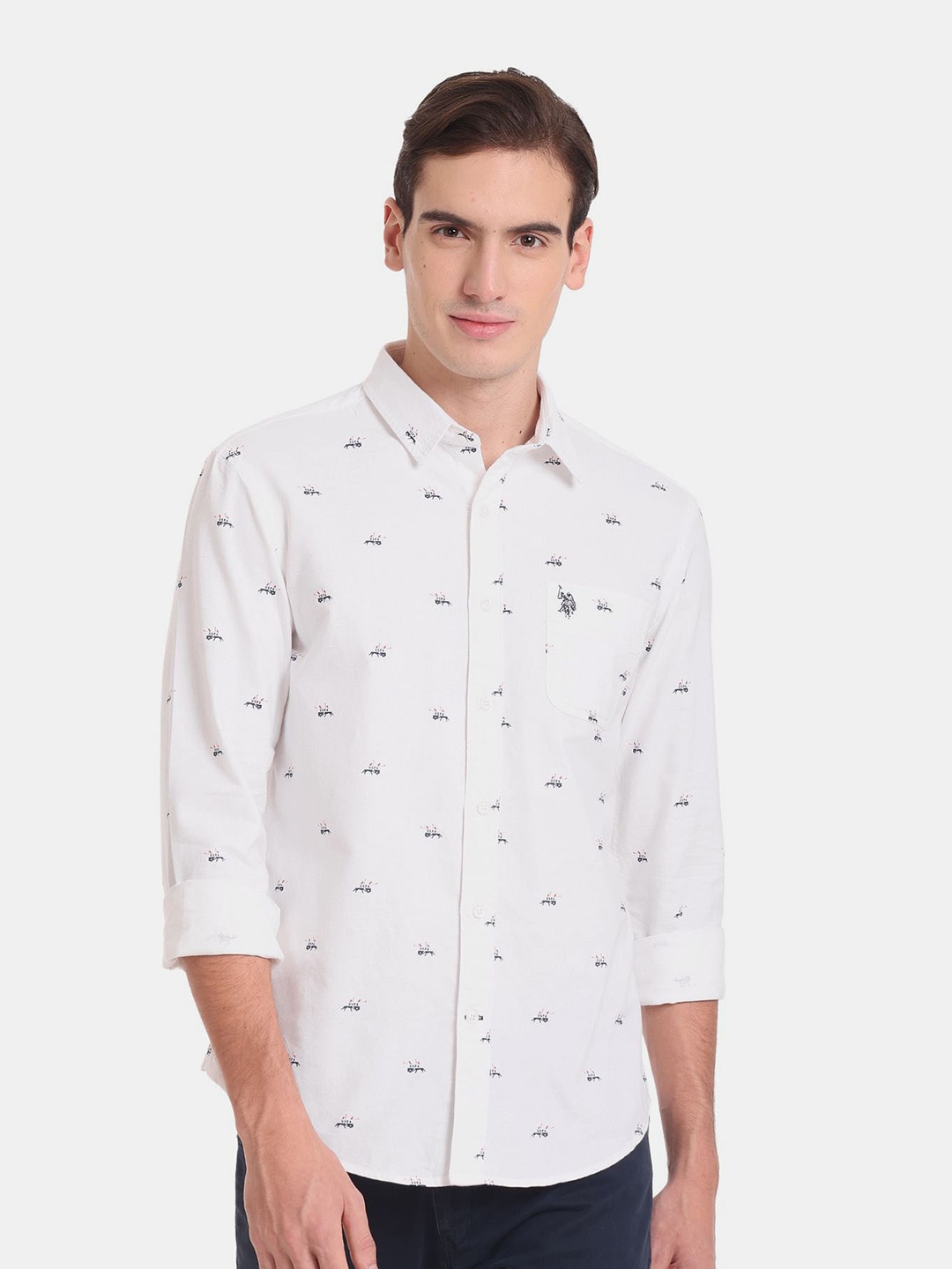 

U S Polo Assn Denim Co Men Printed Casual Shirt, White