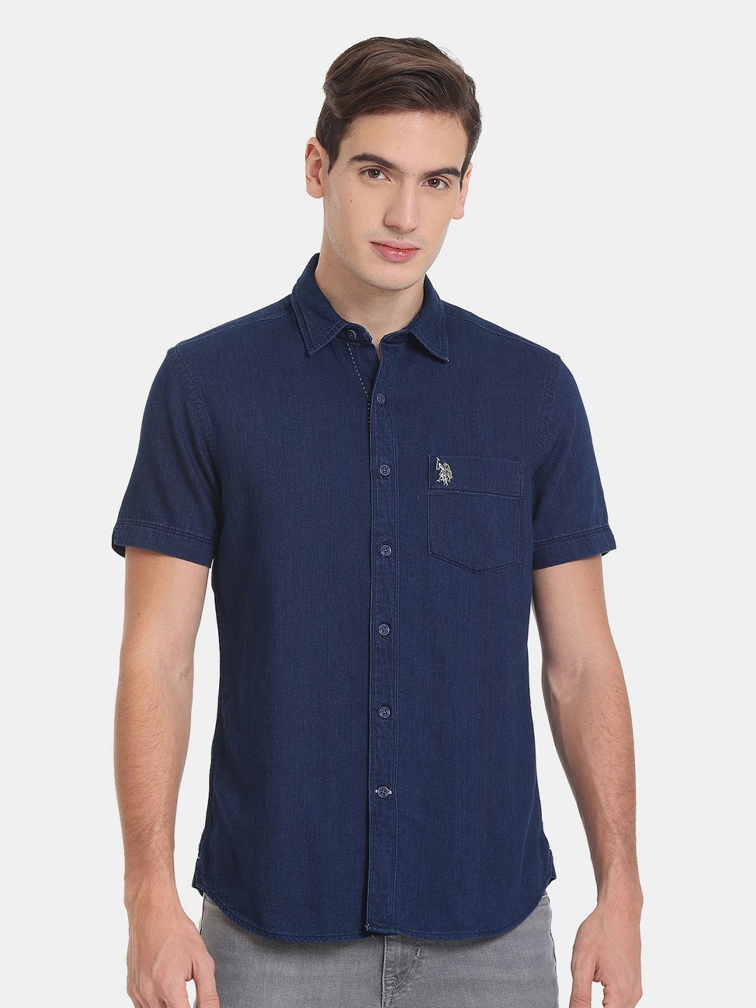 

U.S. Polo Assn. Denim Co. Men Plus Size Casual Pure Cotton Shirt, Blue