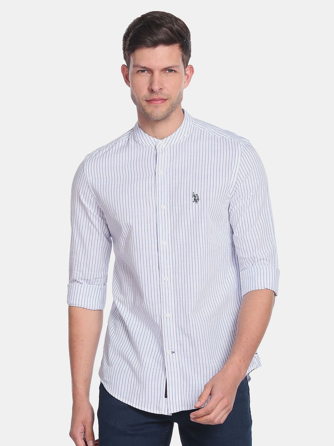 

U.S. Polo Assn. Denim Co. Men Plus Size Striped Casual Pure Cotton Shirt, White