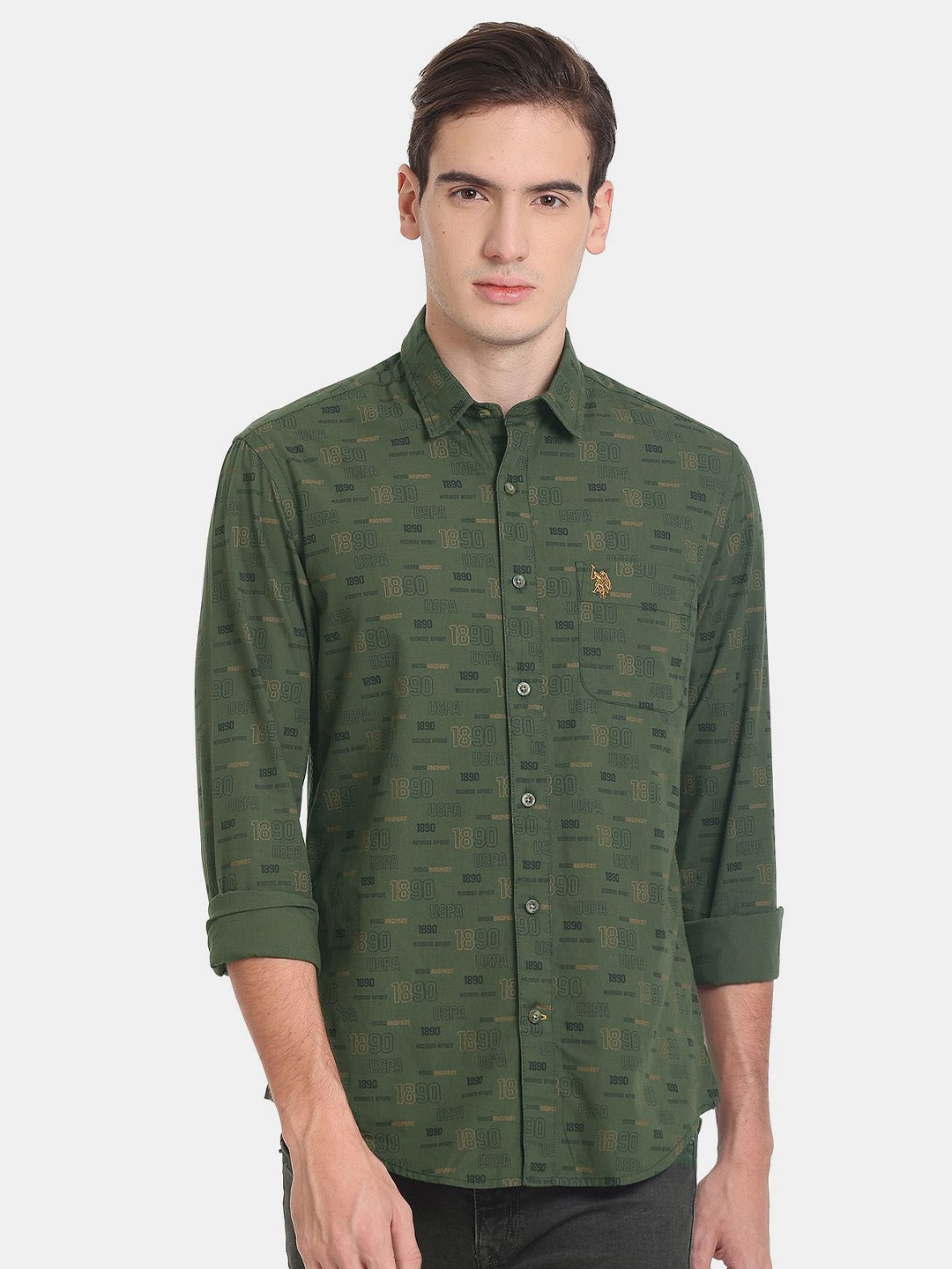 

U.S. Polo Assn. Denim Co. Typography Printed Cotton Casual Shirt, Green