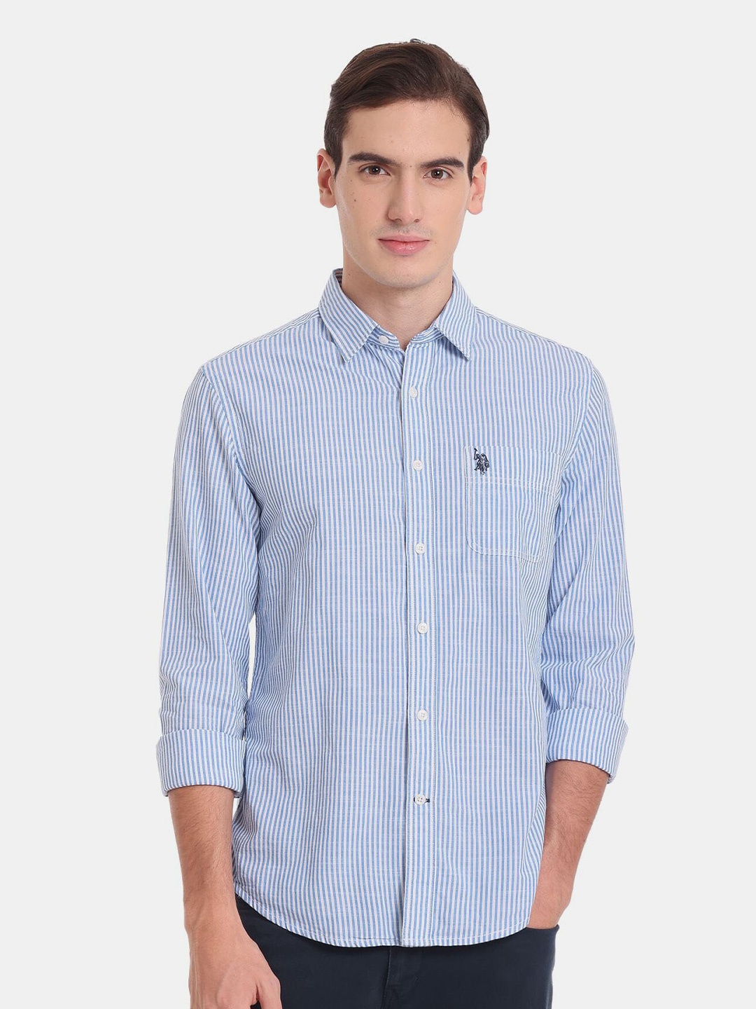 

U.S. Polo Assn. Denim Co Men Multi Stripes Checked Casual Shirt, Blue