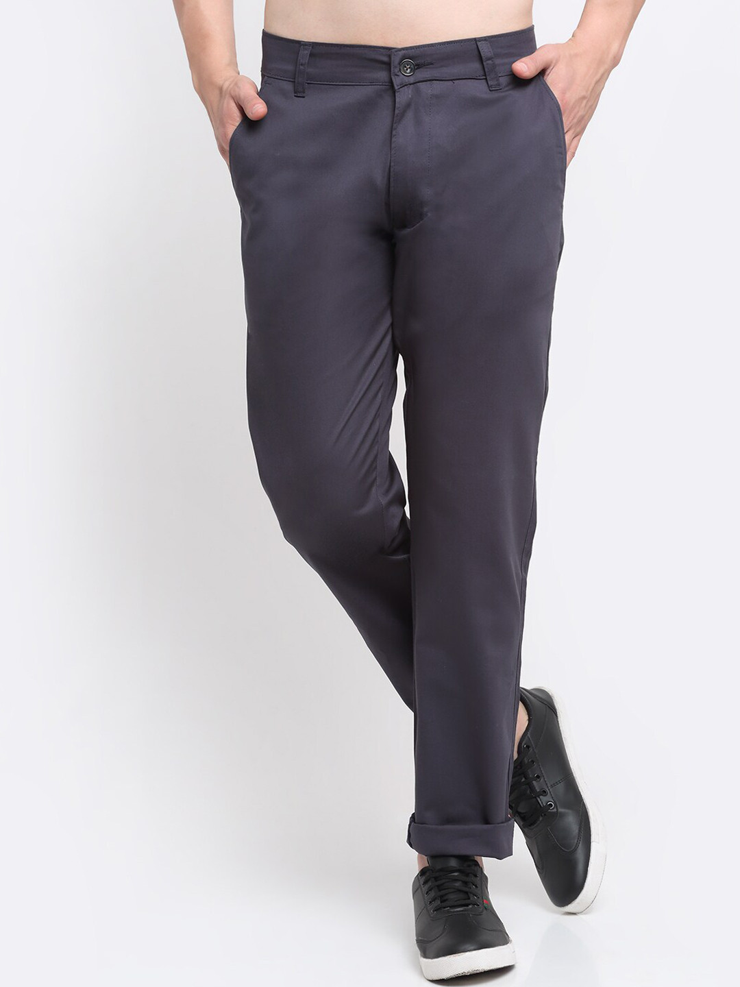 

Ennoble Men Smart Slim Fit Cotton Chinos, Grey