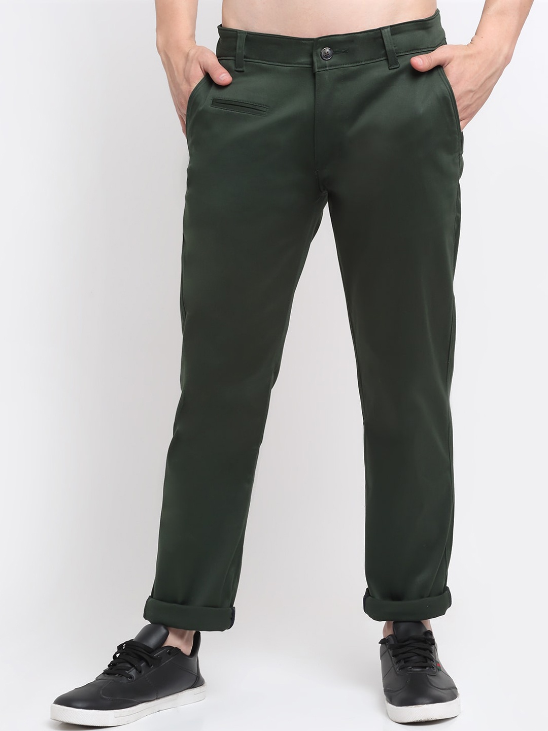 

Ennoble Men Cotton Smart Slim Fit Easy Wash Chinos Trousers, Green