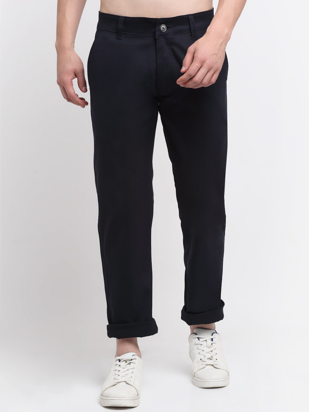 

Ennoble Men Cotton Slim Fit Mid-Rise Chinos, Navy blue