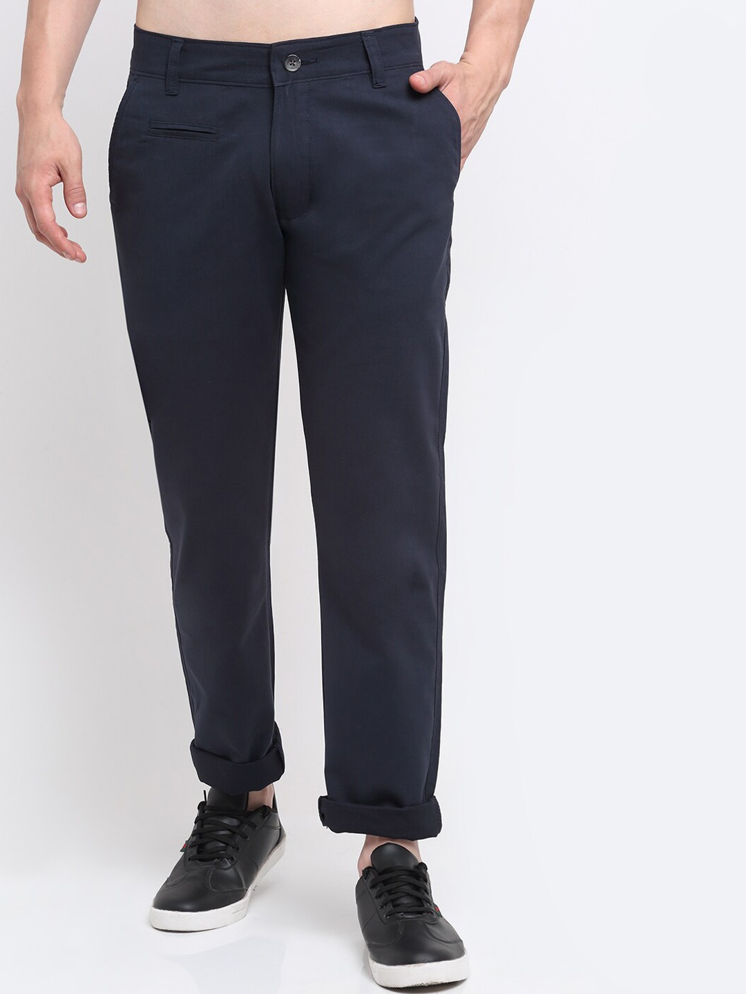 

Ennoble Men Cotton Smart Slim Fit Easy Wash Chinos Trousers, Navy blue