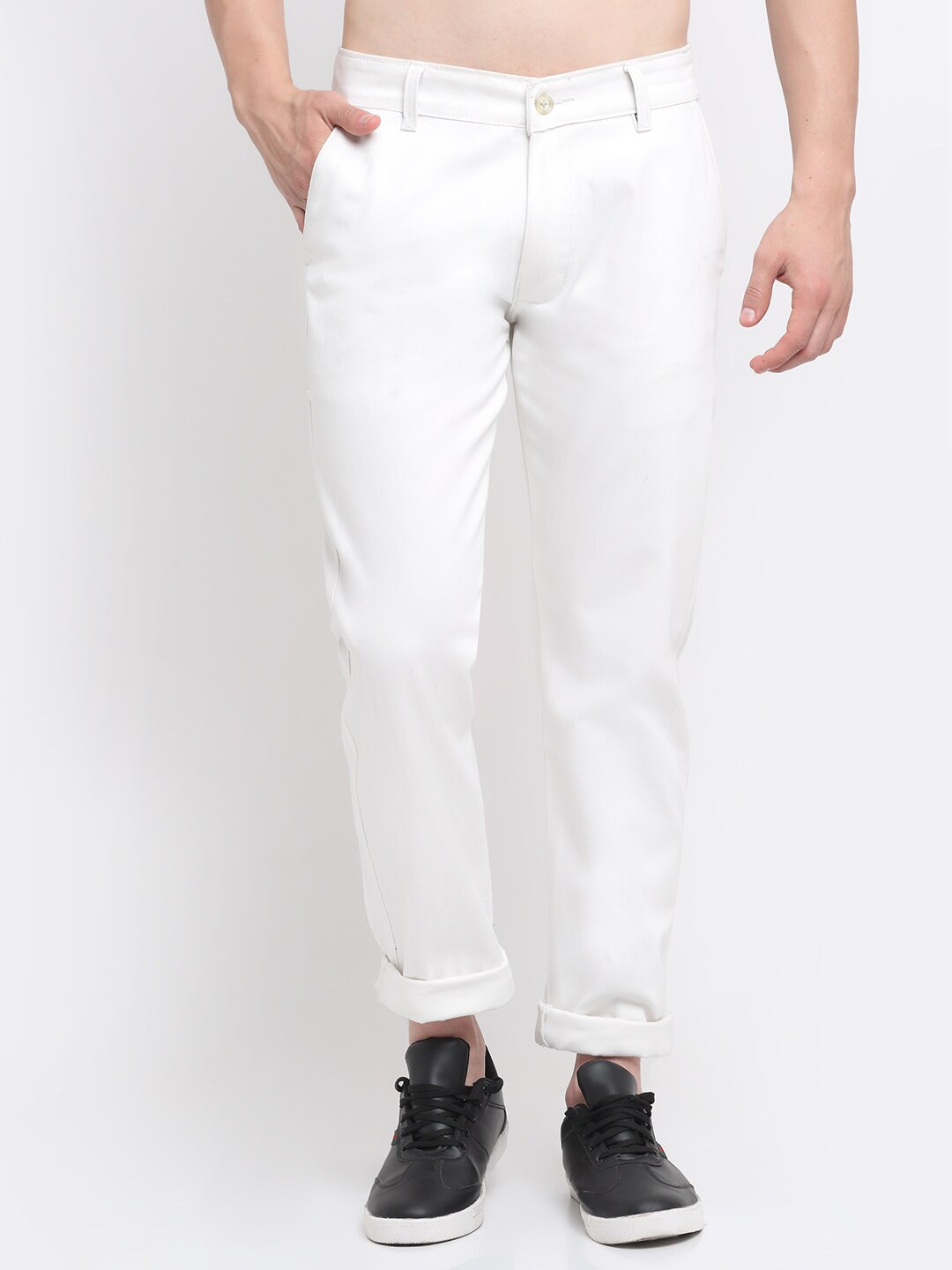 

Ennoble Men Smart Slim Fit Easy Wash Cotton Chinos, Cream