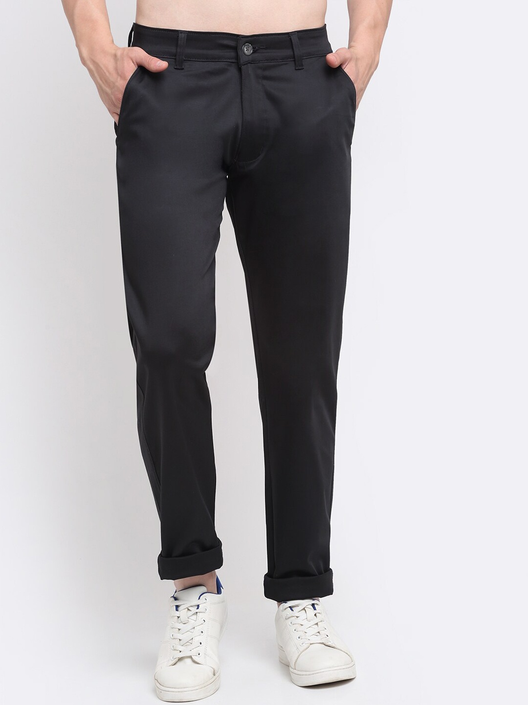 

Ennoble Men Smart Slim Fit Easy Wash Cotton Chinos, Black