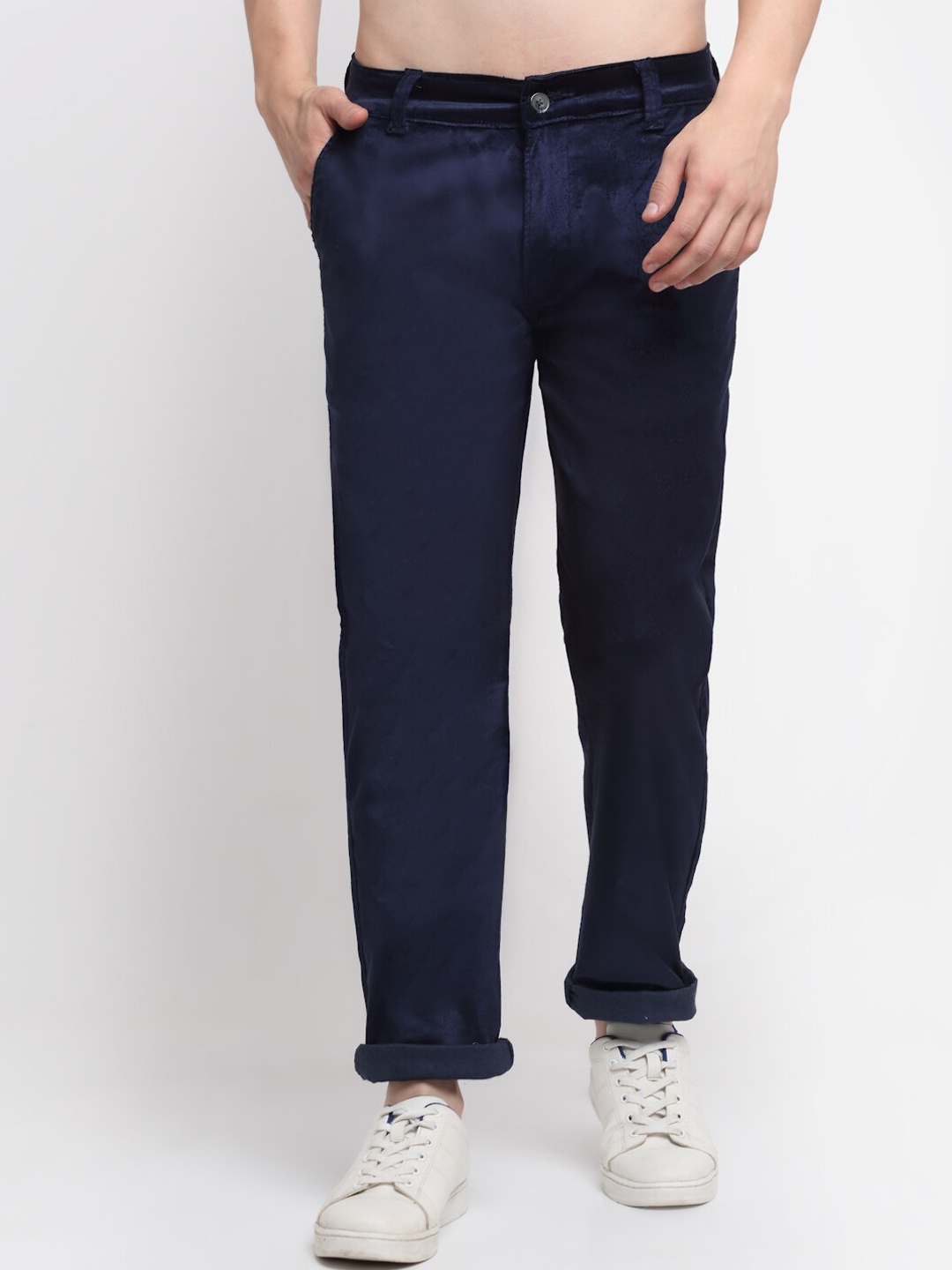 

Ennoble Men Smart Slim Fit Easy Wash Cotton Chinos Trouser, Navy blue