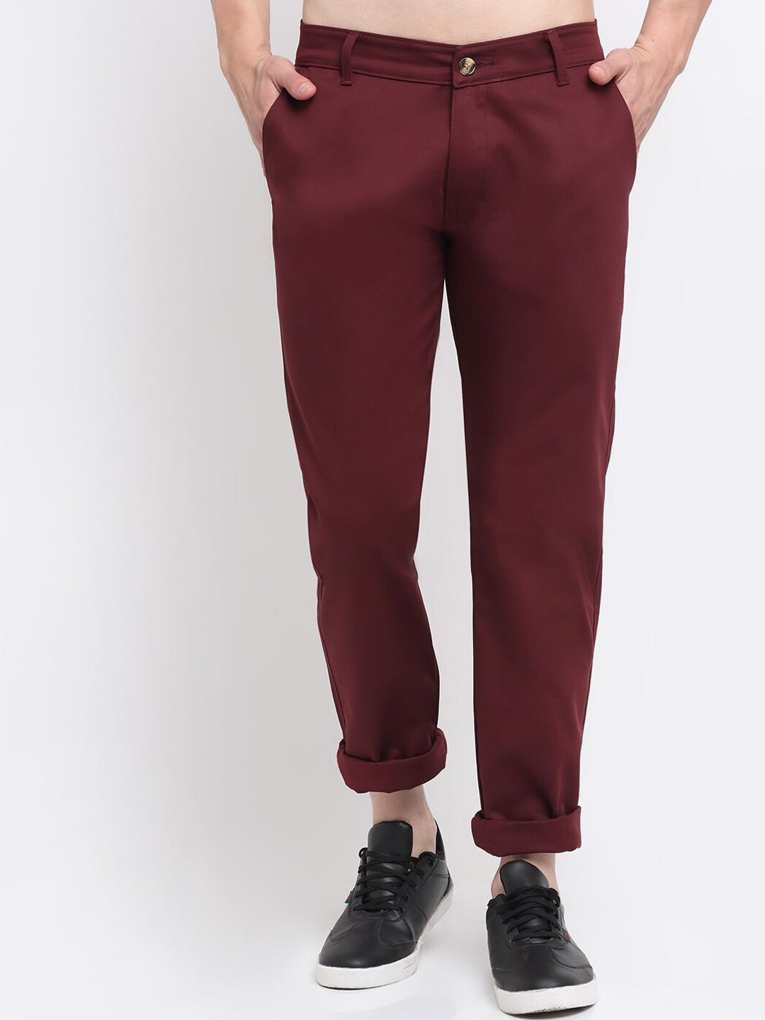 

Ennoble Men Smart Slim Fit Easy Wash Chinos Cotton Trousers, Maroon