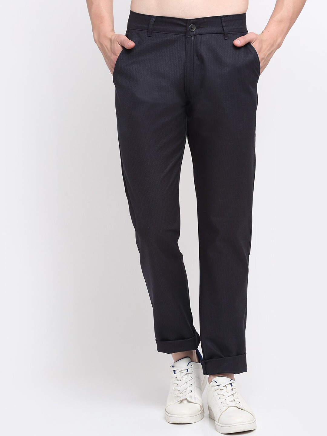 

Ennoble Men Smart Slim Fit Easy Wash Cotton Regular Trouser, Navy blue