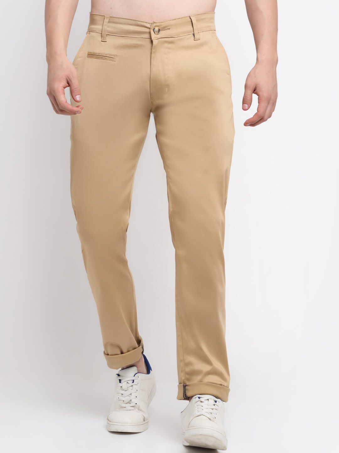 

Ennoble Men Smart Slim Fit Easy Wash Chinos Cotton Trousers, Beige