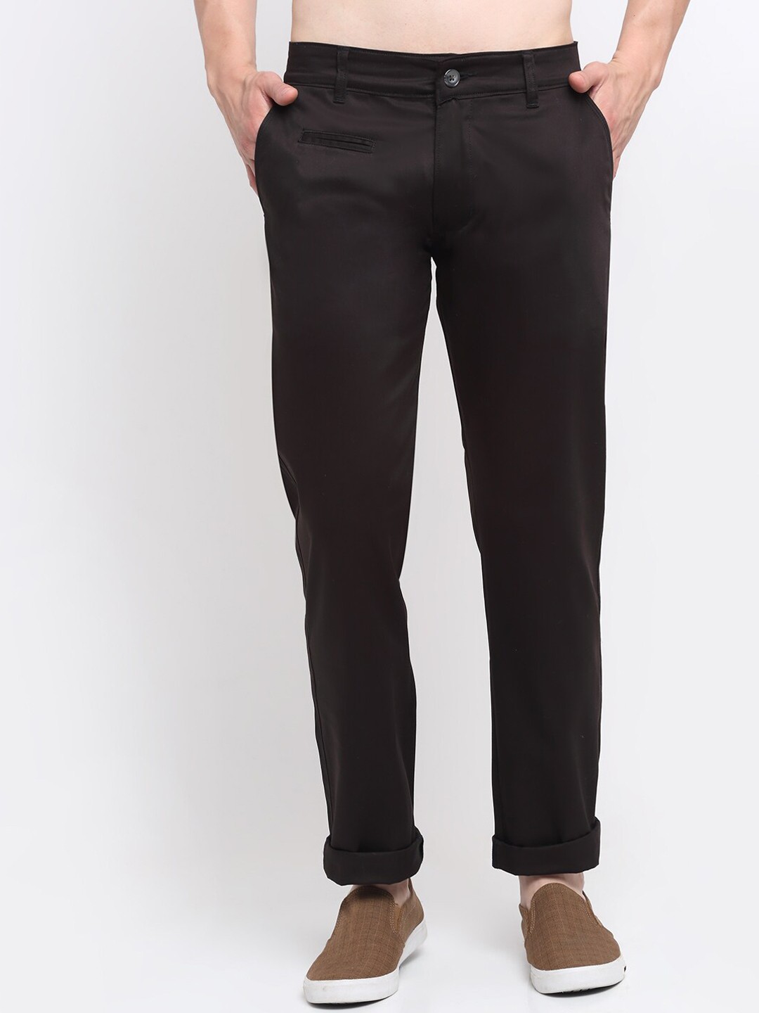 

Ennoble Men Smart Slim Fit Easy Wash Cotton Chinos Trouser, Brown