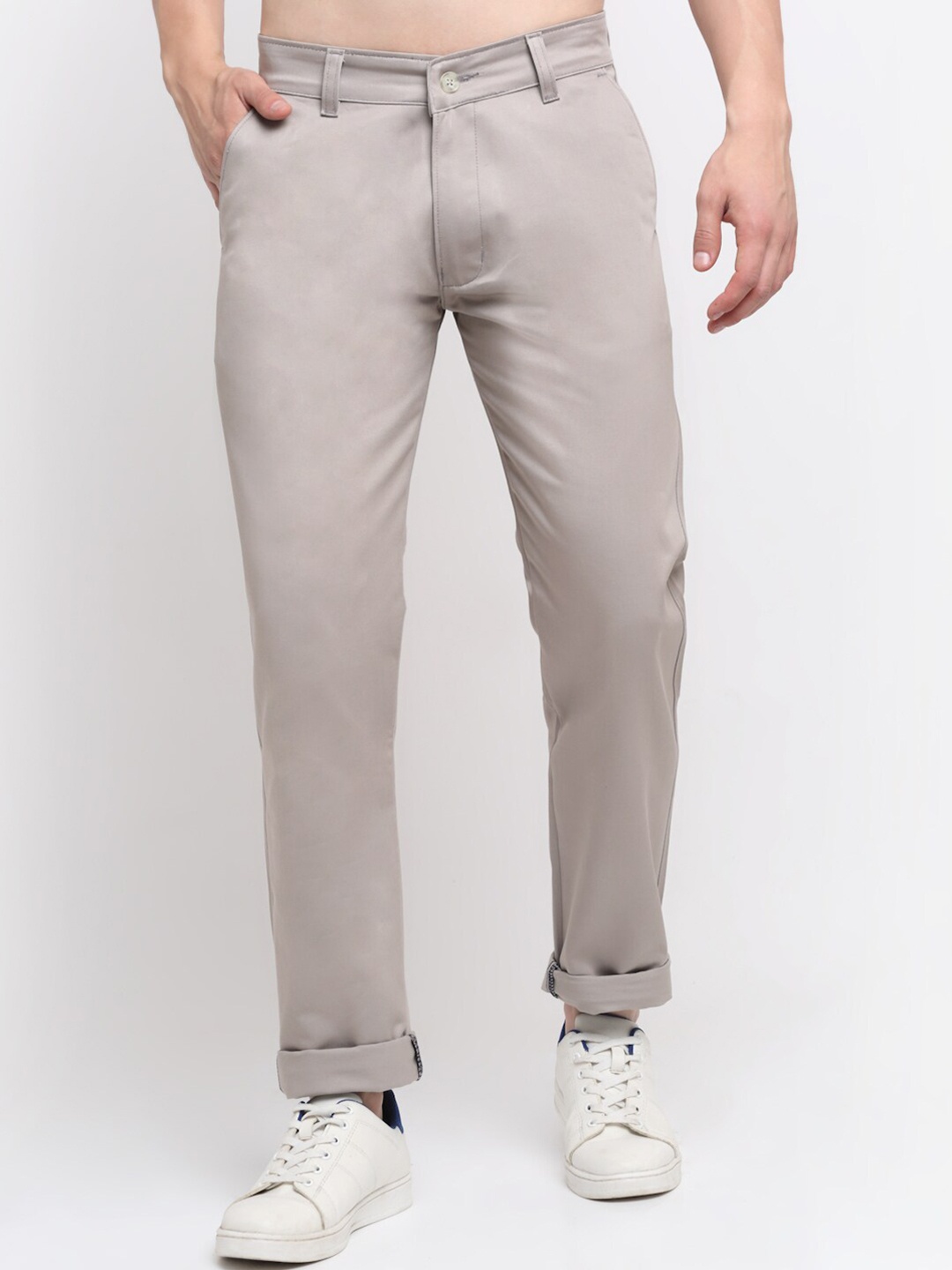 

Ennoble Men Smart Slim Fit Easy Wash Cotton Chinos, Grey