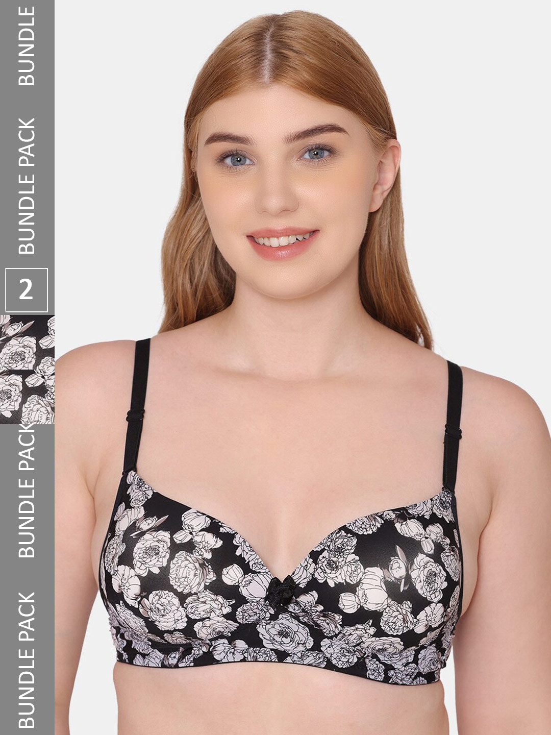 

Tweens Floral Heavily Padded Non-Wired Seamless Balconette Bra, Black